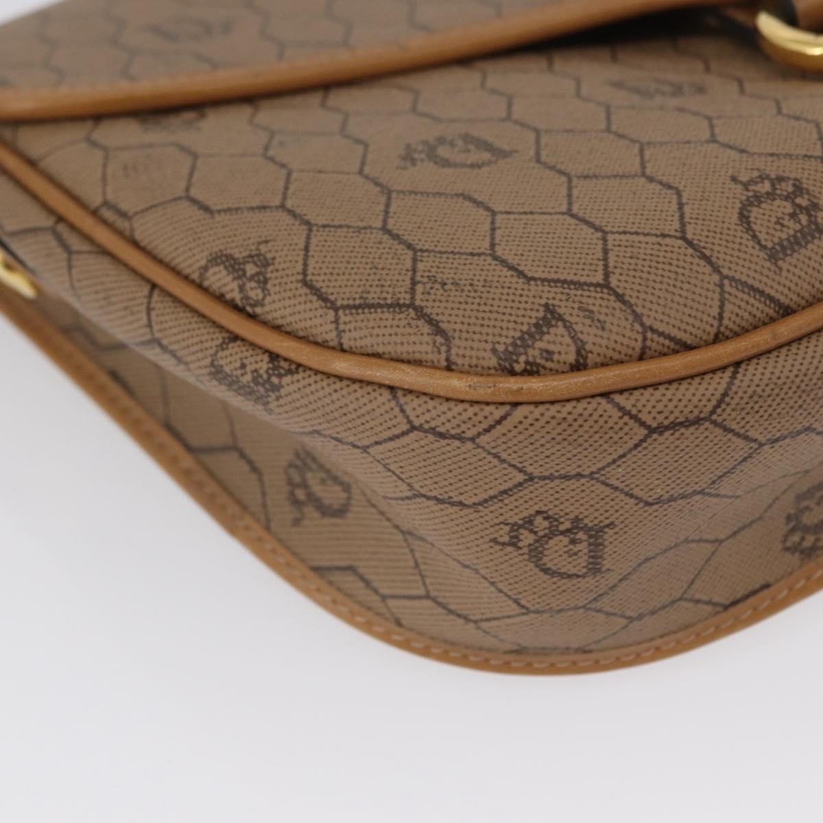 Christian Dior Honeycomb Canvas Shoulder Bag PVC Beige Gold Auth mr2025