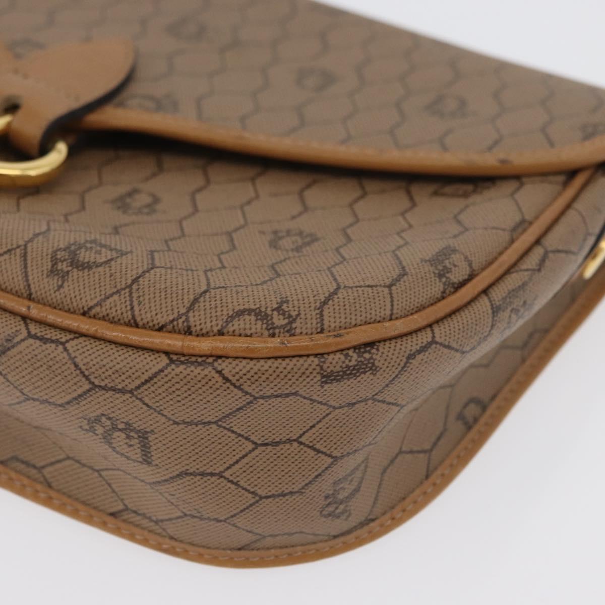 Christian Dior Honeycomb Canvas Shoulder Bag PVC Beige Gold Auth mr2025