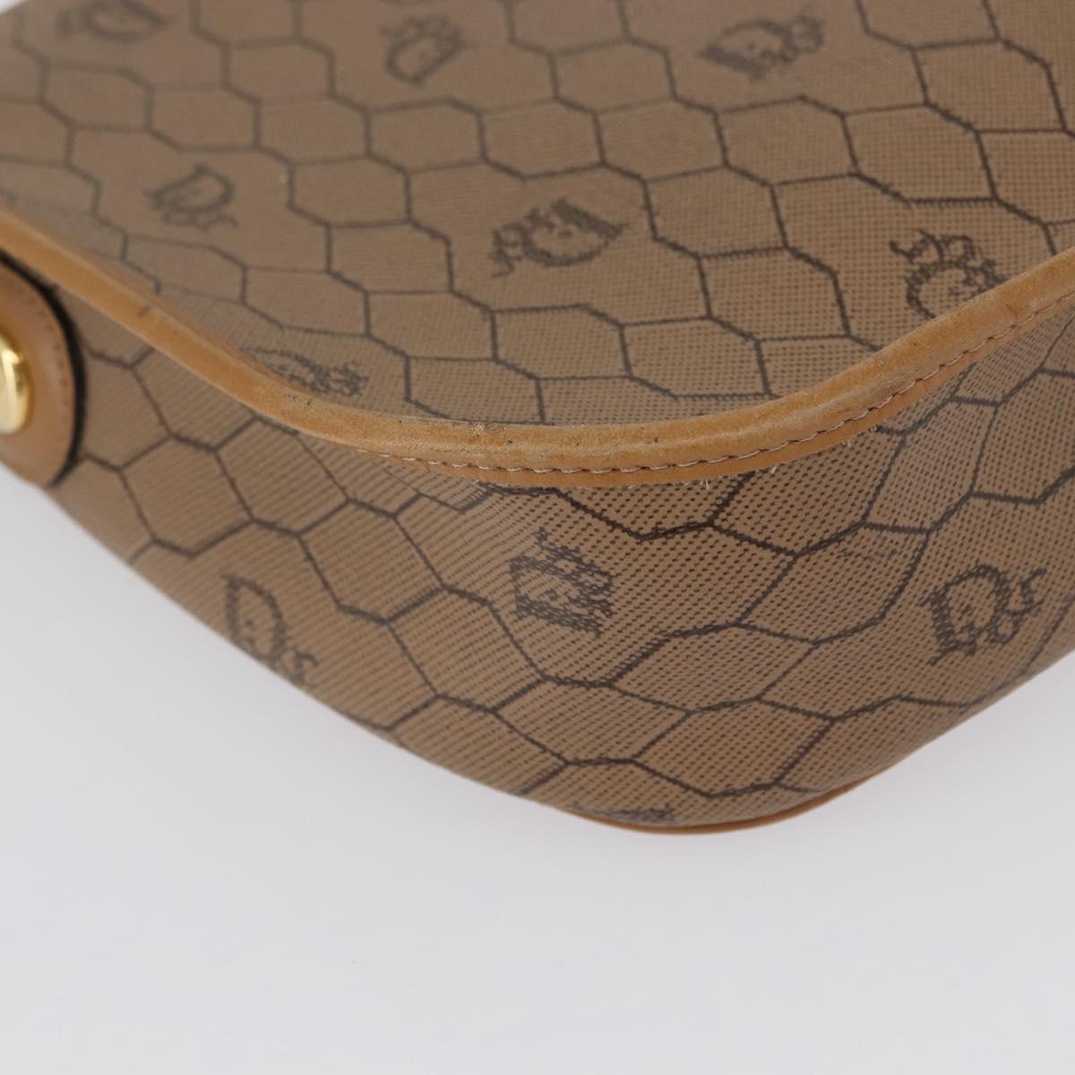 Christian Dior Honeycomb Canvas Shoulder Bag PVC Beige Gold Auth mr2025