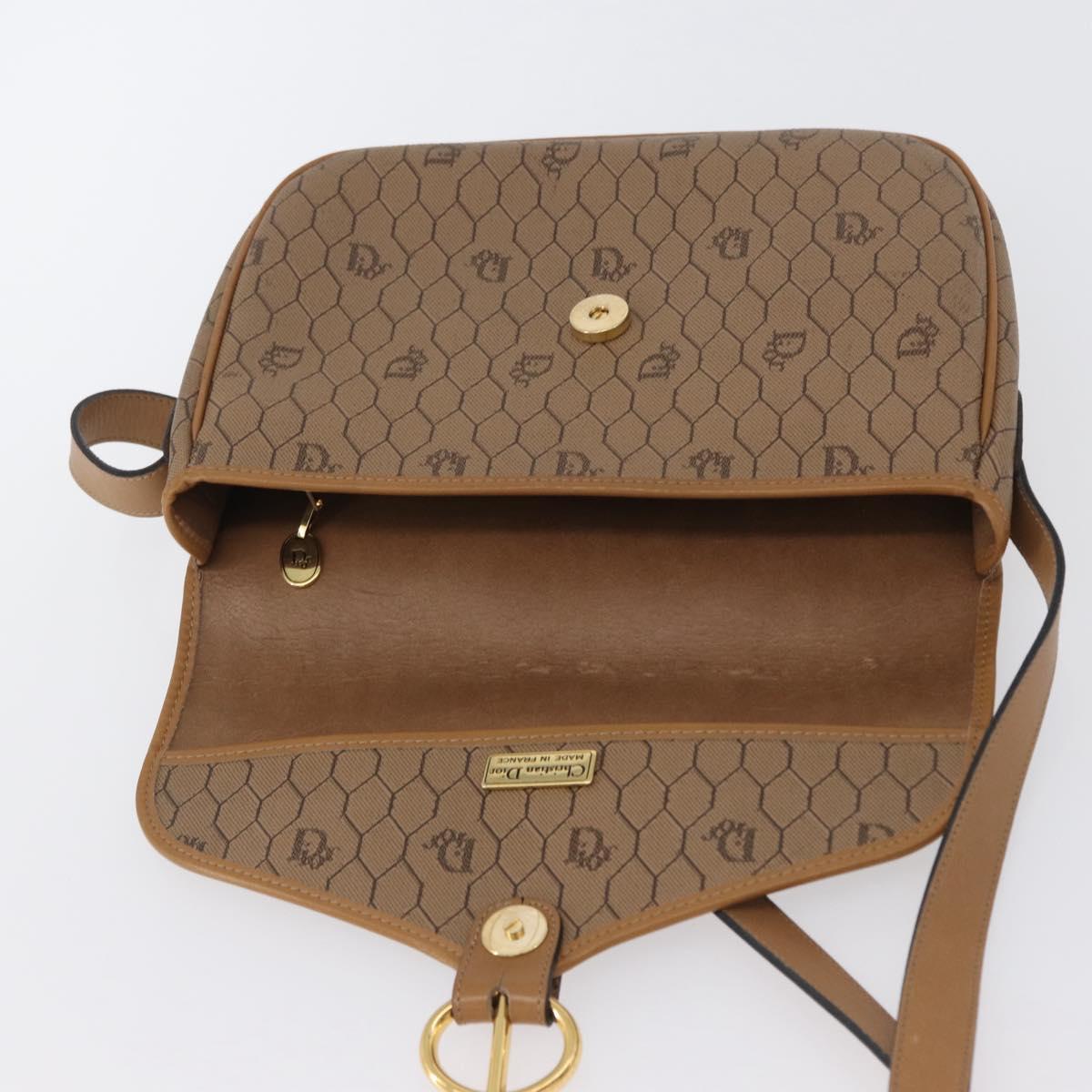 Christian Dior Honeycomb Canvas Shoulder Bag PVC Beige Gold Auth mr2025