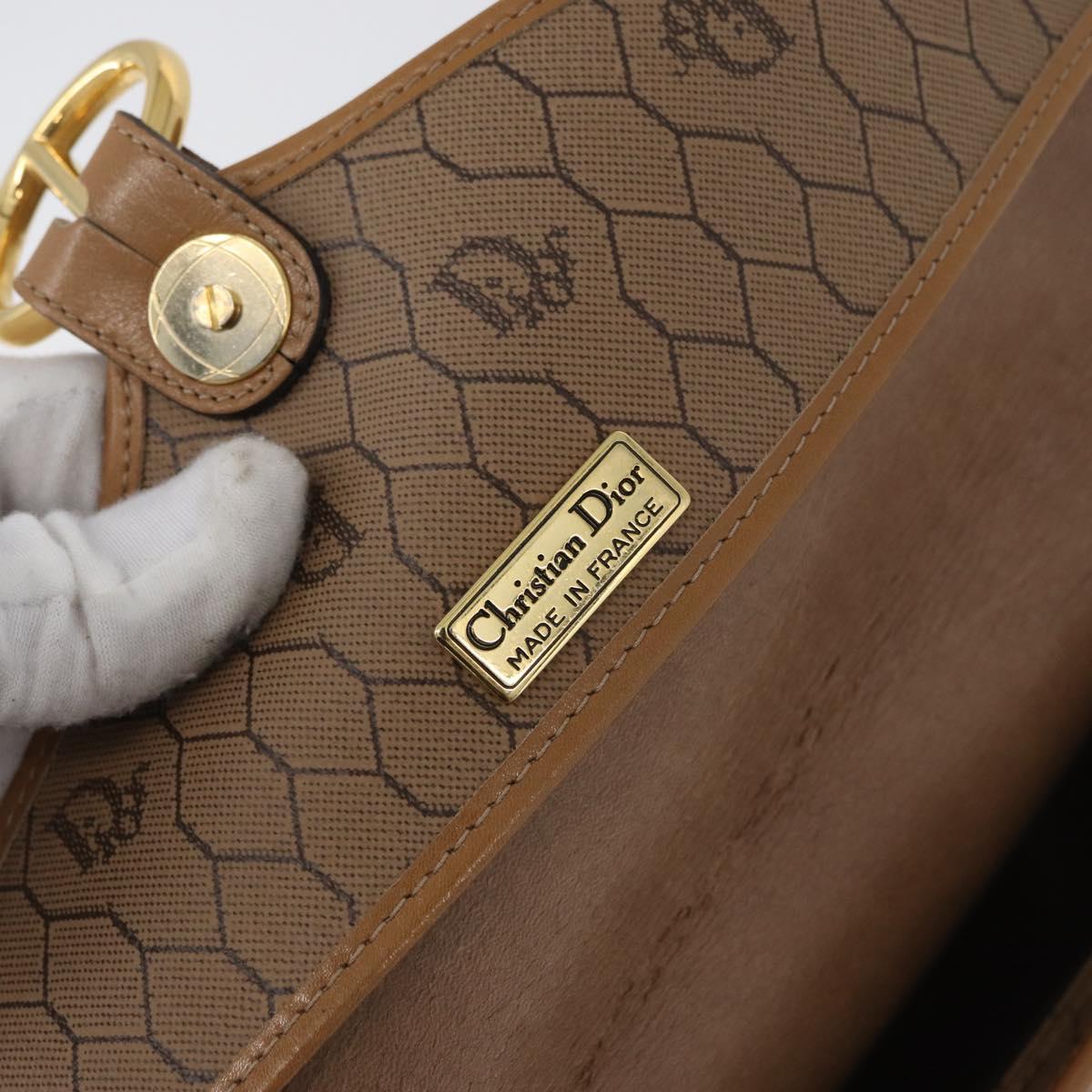 Christian Dior Honeycomb Canvas Shoulder Bag PVC Beige Gold Auth mr2025