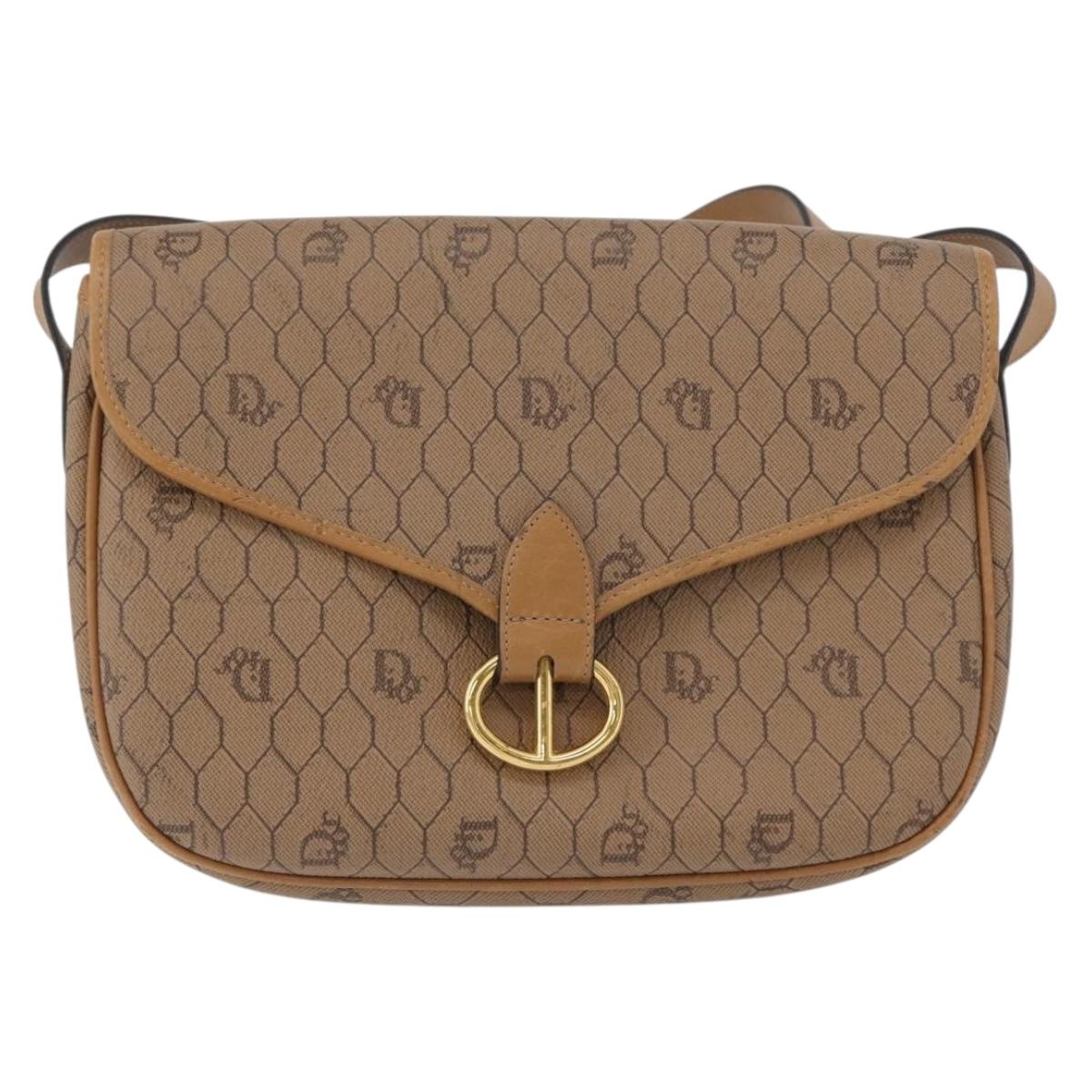 Christian Dior Honeycomb Canvas Shoulder Bag PVC Beige Gold Auth mr2025