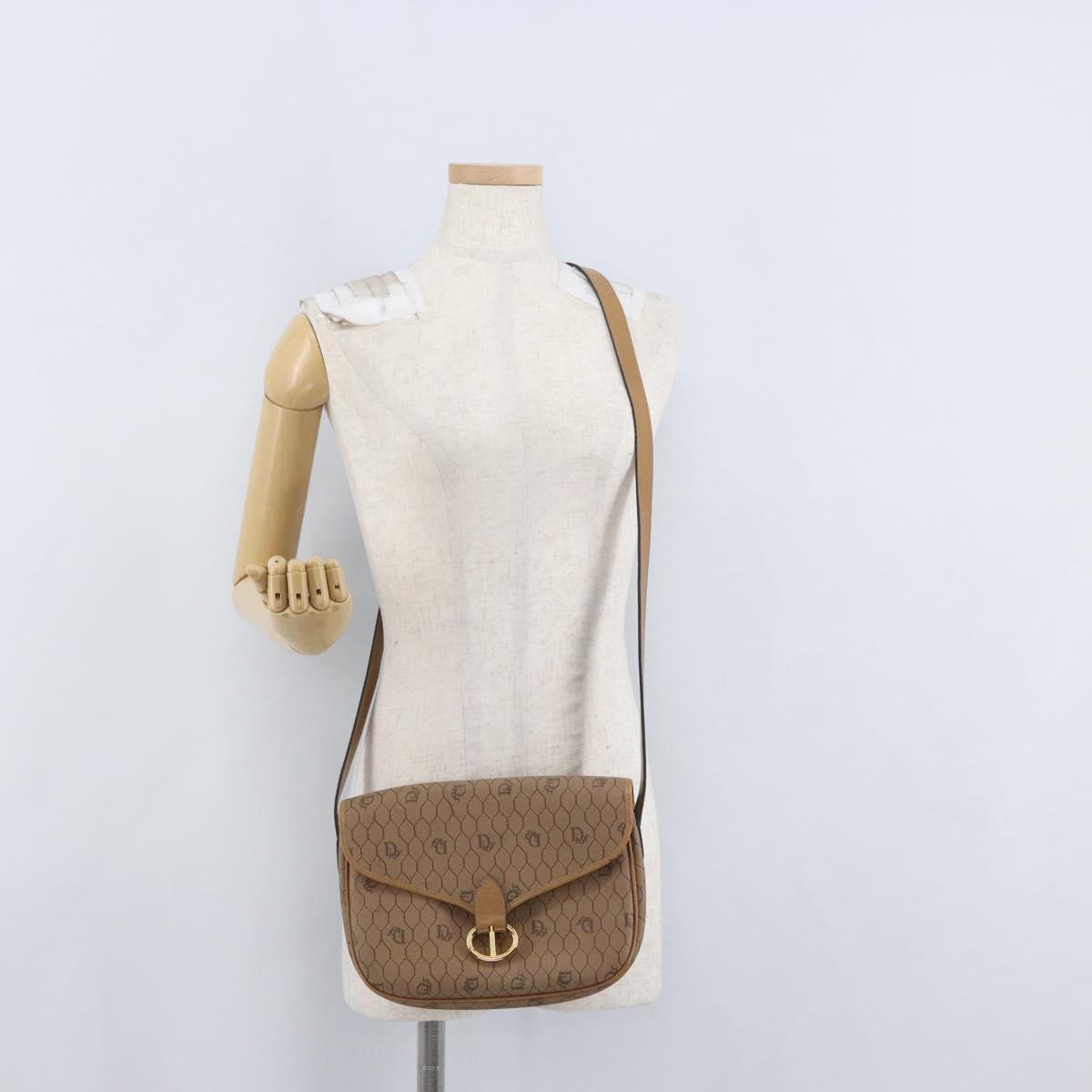 Christian Dior Honeycomb Canvas Shoulder Bag PVC Beige Gold Auth mr2025