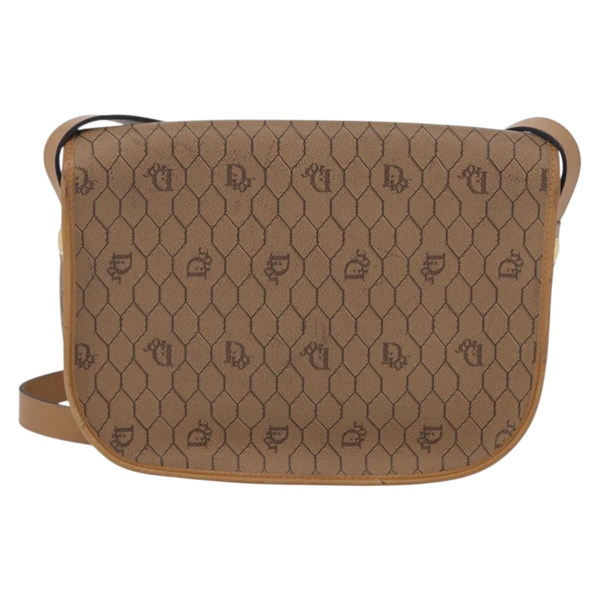 Christian Dior Honeycomb Canvas Shoulder Bag PVC Beige Gold Auth mr2025