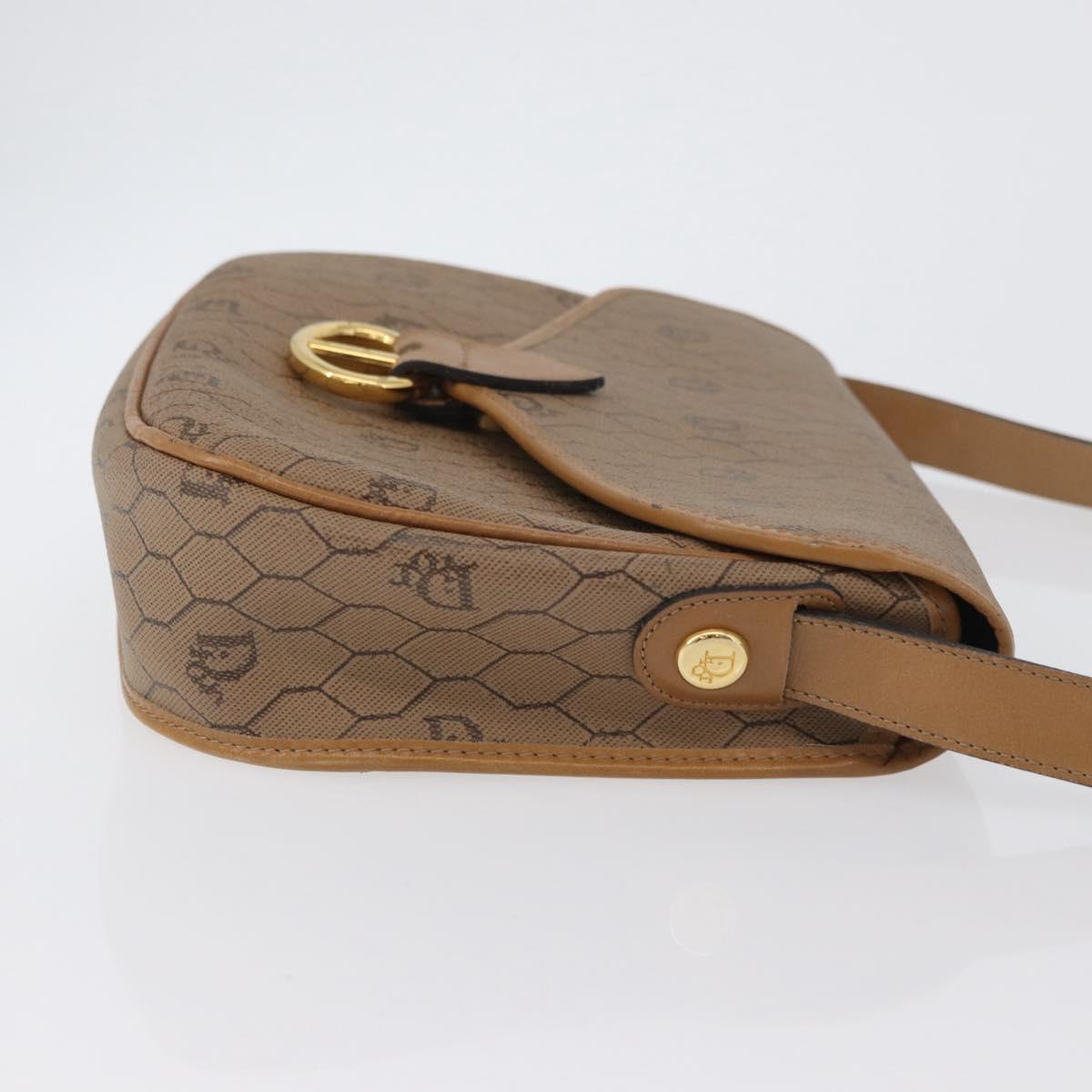 Christian Dior Honeycomb Canvas Shoulder Bag PVC Beige Gold Auth mr2025