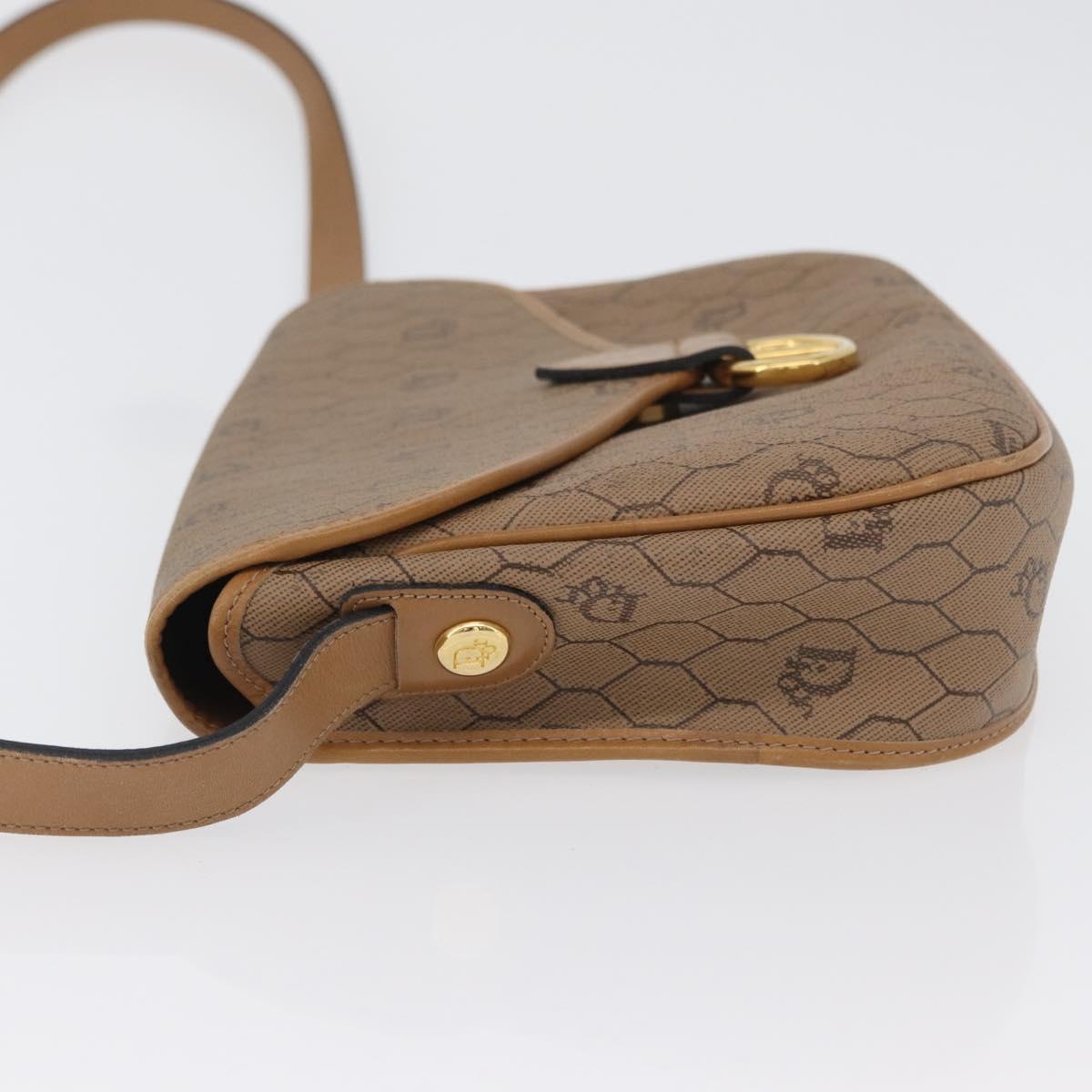 Christian Dior Honeycomb Canvas Shoulder Bag PVC Beige Gold Auth mr2025