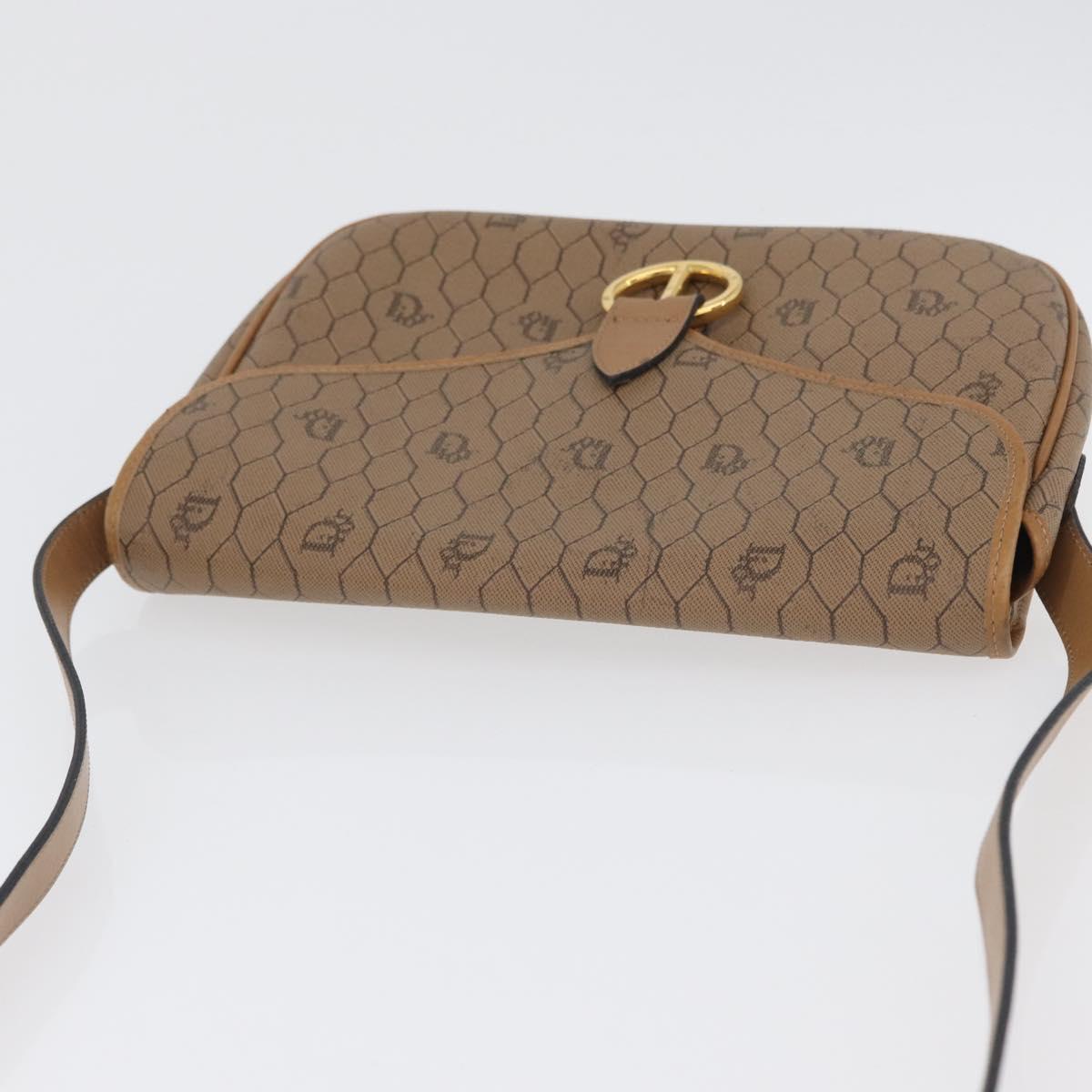 Christian Dior Honeycomb Canvas Shoulder Bag PVC Beige Gold Auth mr2025