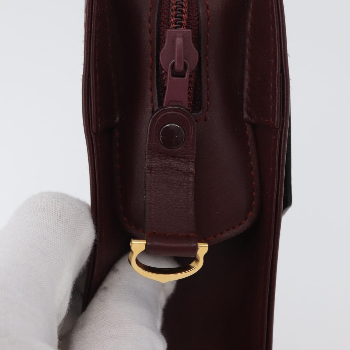 CARTIER Must Line Clutch Bag Leather Bordeaux Gold Auth mr2026