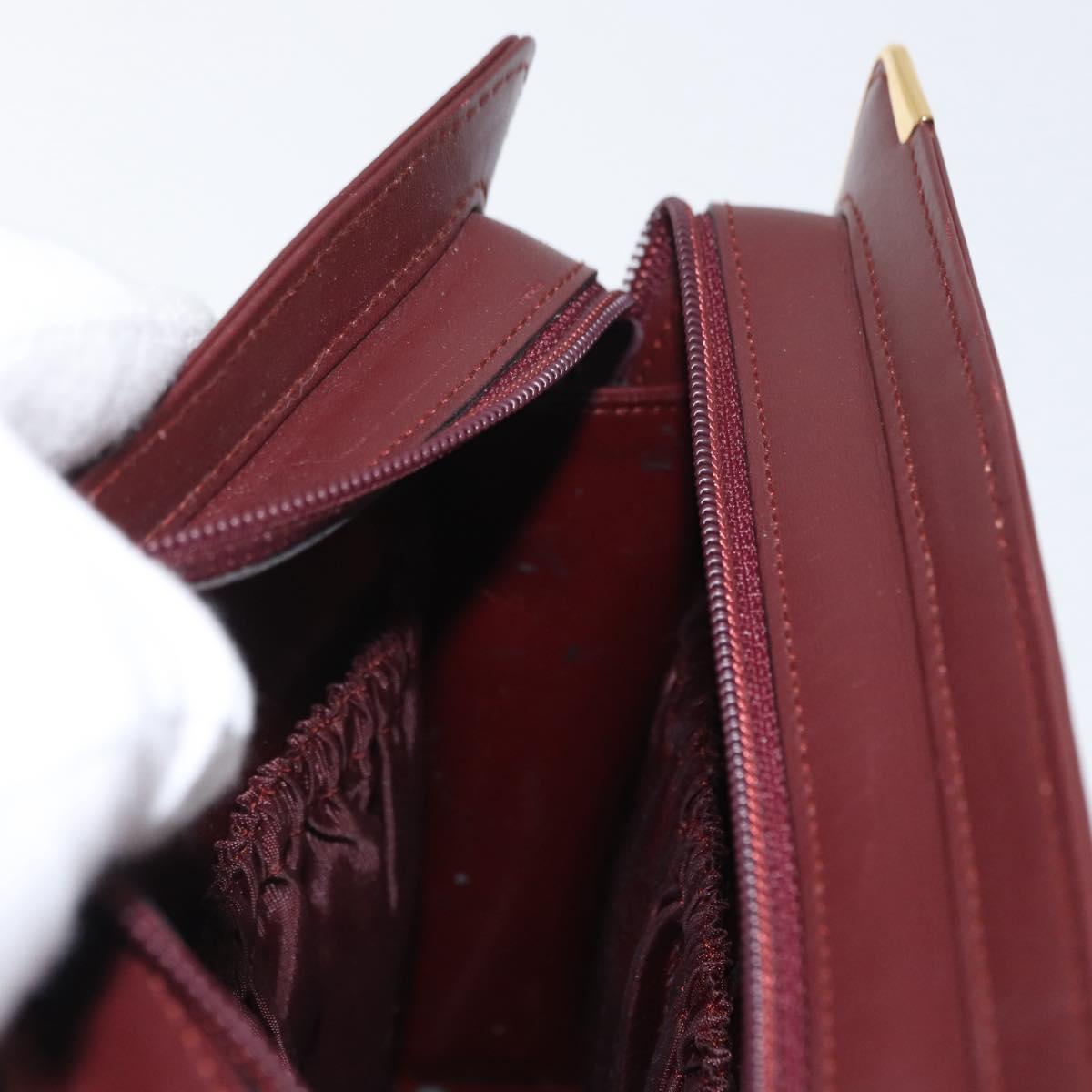 CARTIER Must Line Clutch Bag Leather Bordeaux Gold Auth mr2026