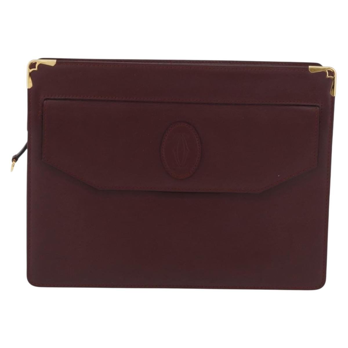 CARTIER Must Line Clutch Bag Leather Bordeaux Gold Auth mr2026