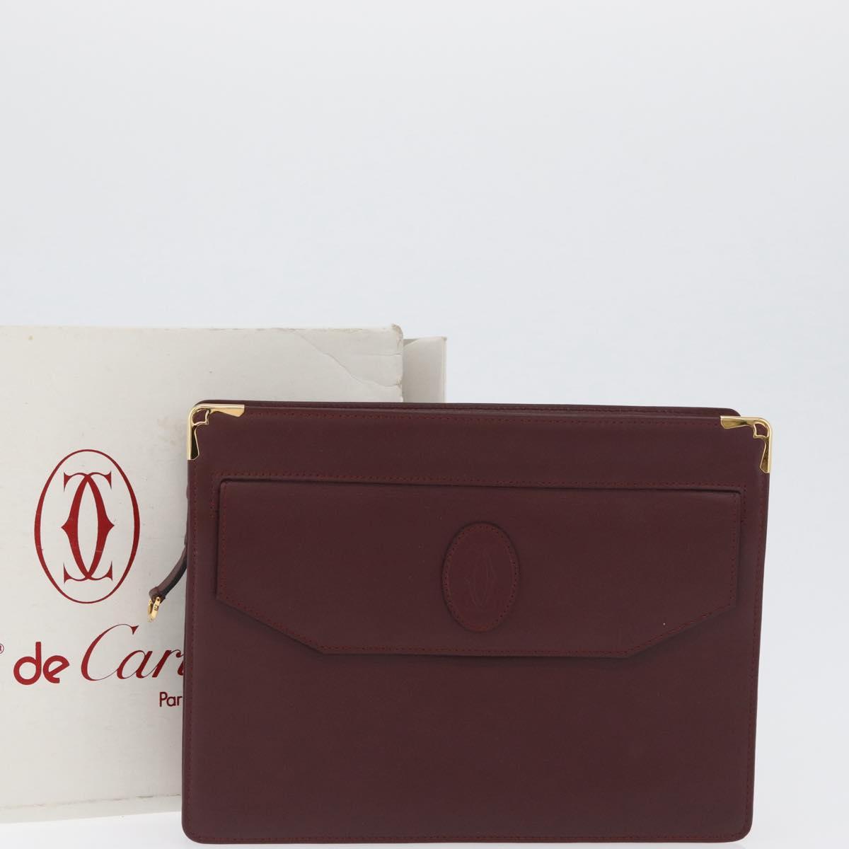CARTIER Must Line Clutch Bag Leather Bordeaux Gold Auth mr2026