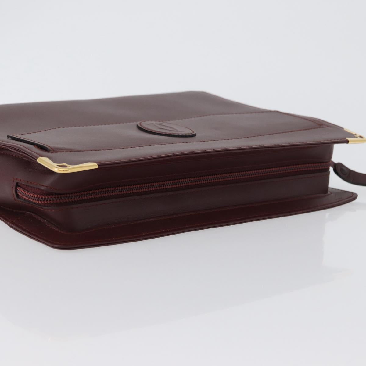 CARTIER Must Line Clutch Bag Leather Bordeaux Gold Auth mr2026
