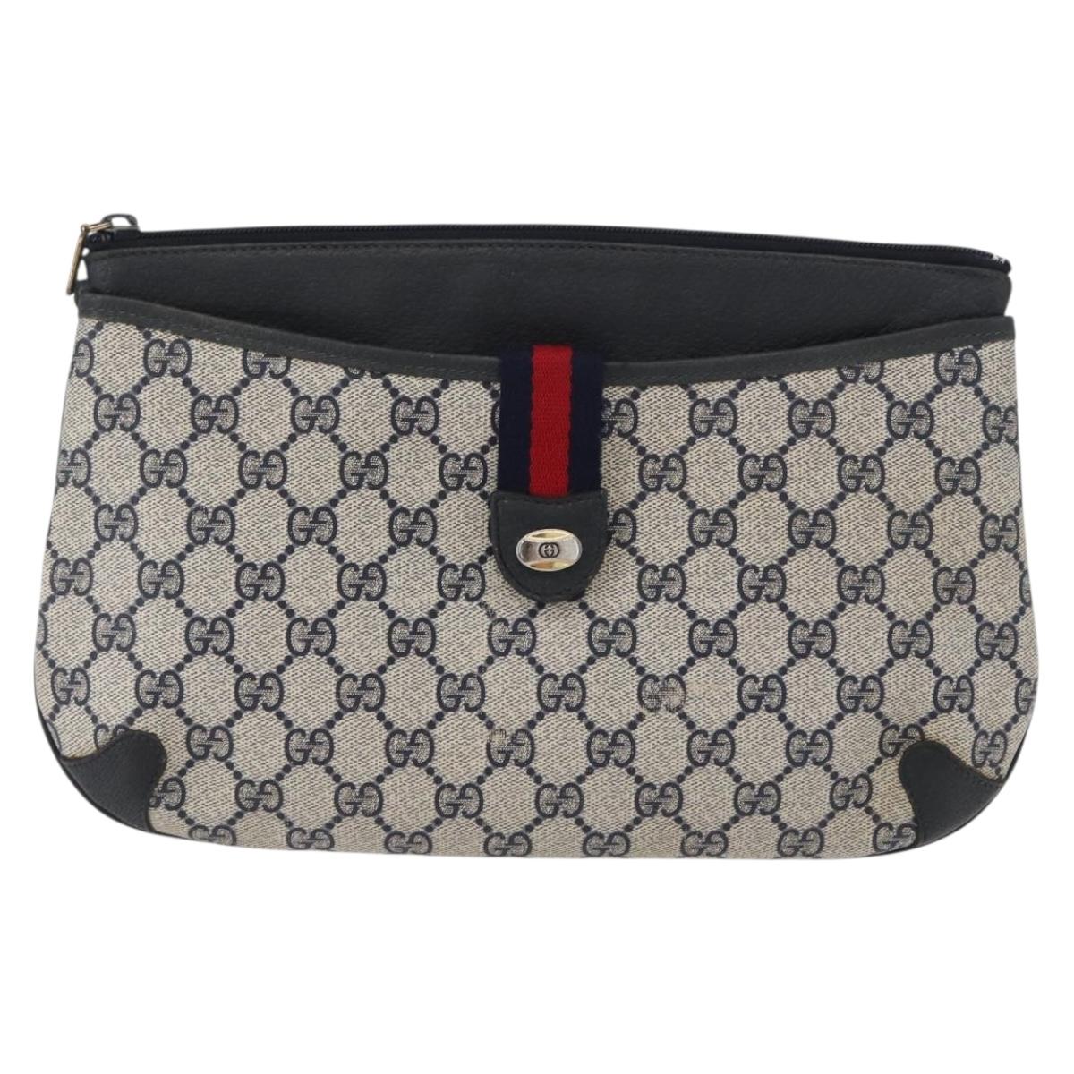 GUCCI GG Supreme Sherry Line Shoulder Bag PVC Navy Gold 904 02 026 Auth mr2029