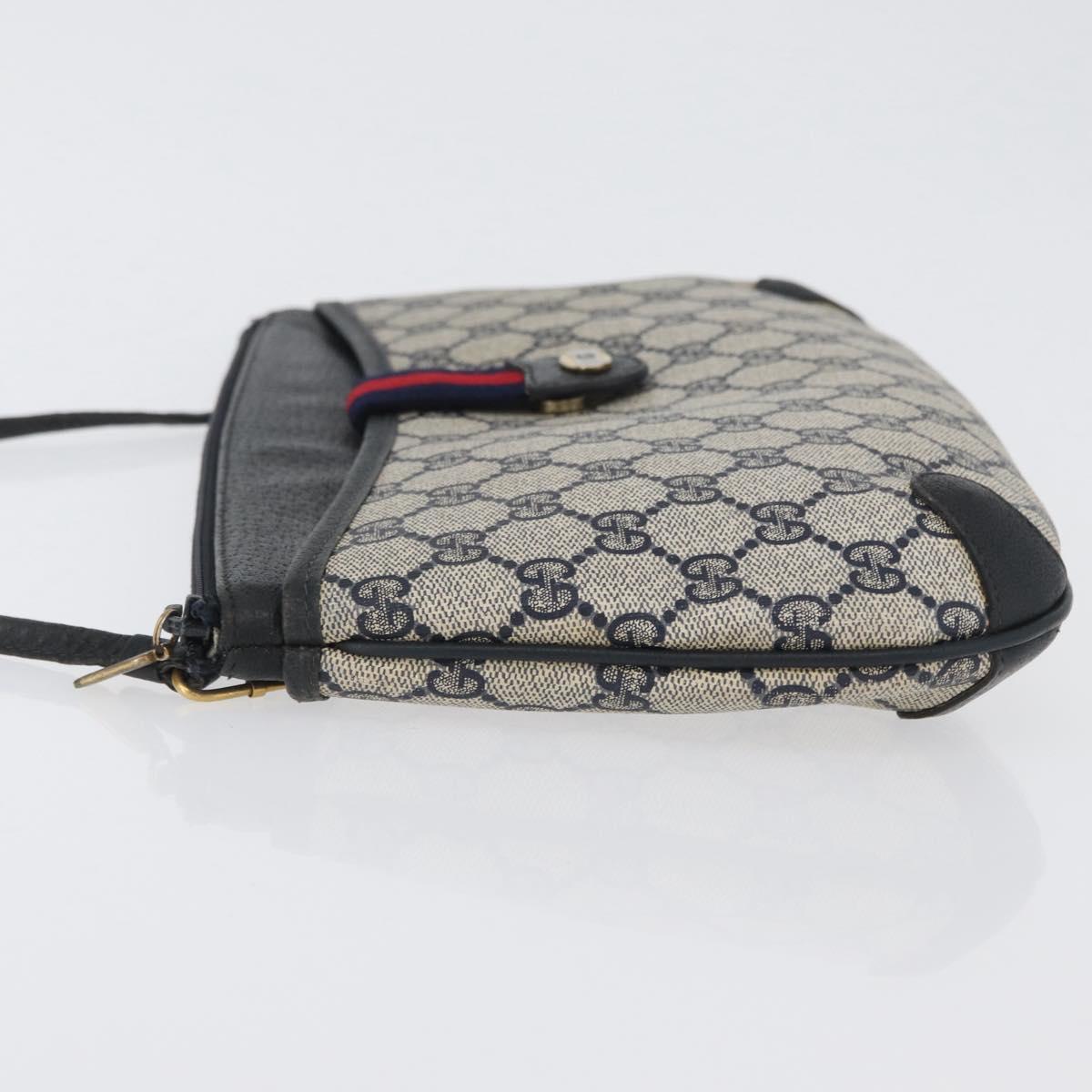 GUCCI GG Supreme Sherry Line Shoulder Bag PVC Navy Gold 904 02 026 Auth mr2029