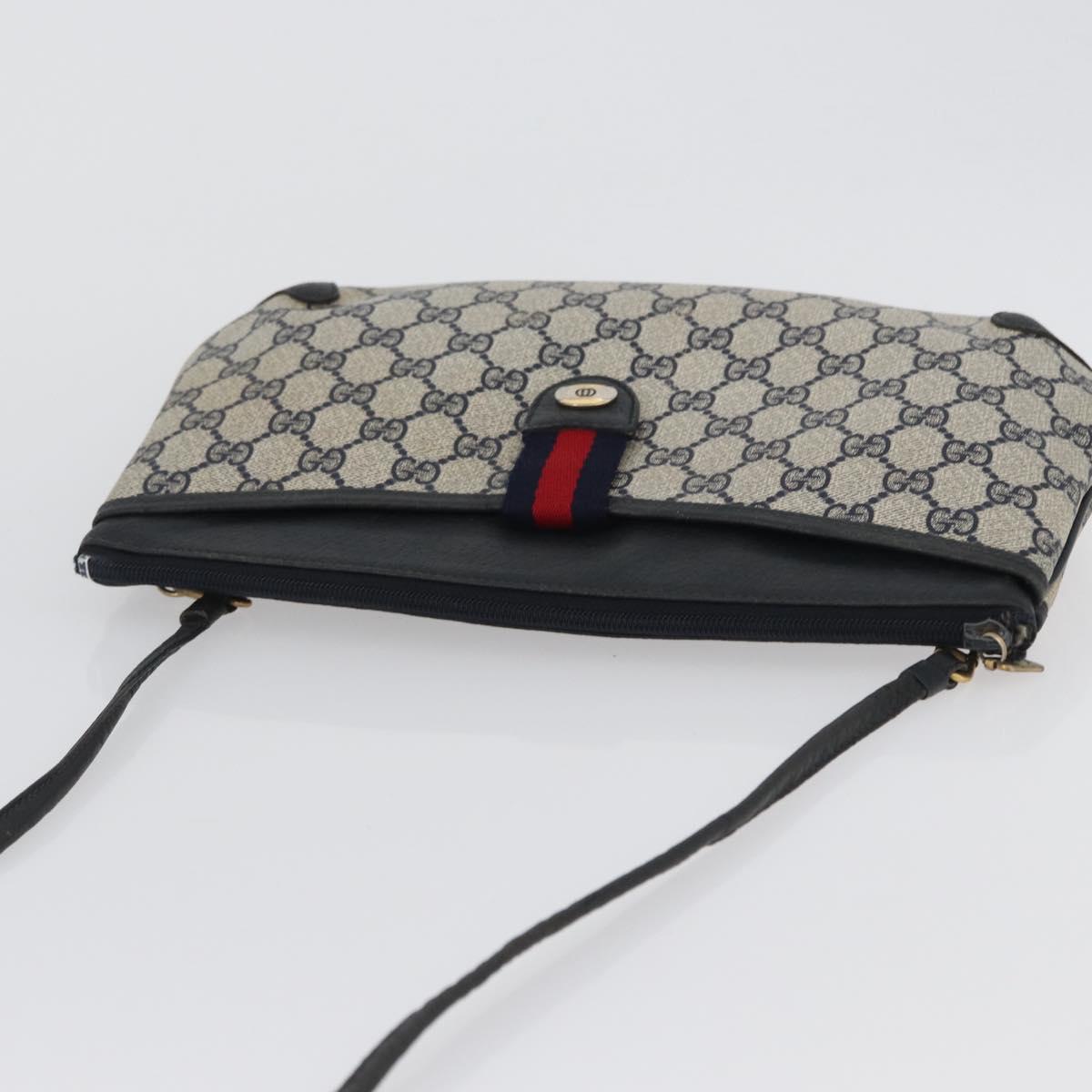 GUCCI GG Supreme Sherry Line Shoulder Bag PVC Navy Gold 904 02 026 Auth mr2029