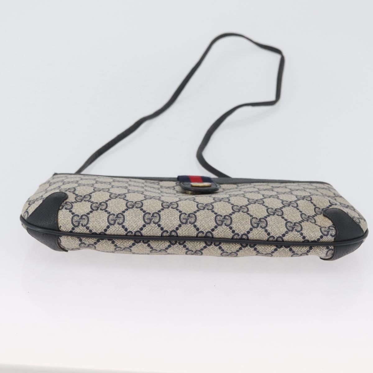 GUCCI GG Supreme Sherry Line Shoulder Bag PVC Navy Gold 904 02 026 Auth mr2029