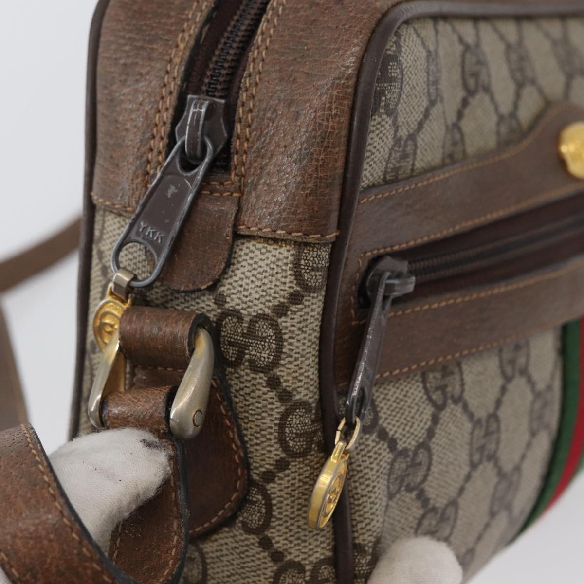 GUCCI GG Supreme Web Sherry Line Bag PVC Beige Gold 72 001 3654 Auth mr2030