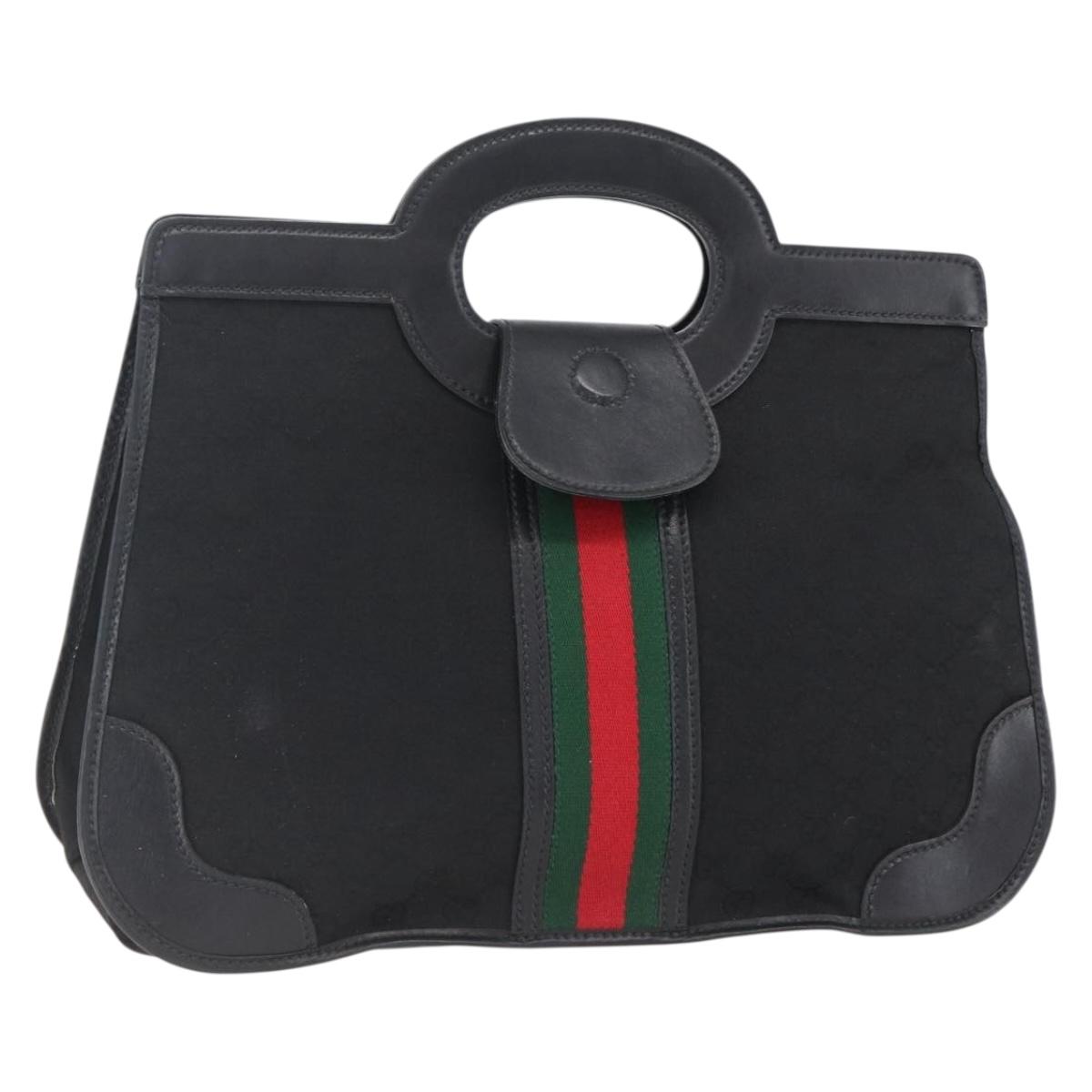 GUCCI GG Canvas Web Sherry Line Hand Bag Black Gold Auth mr2031V