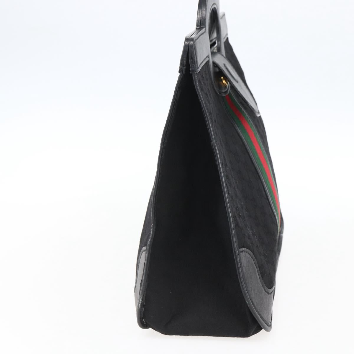 GUCCI GG Canvas Web Sherry Line Hand Bag Black Gold Auth mr2031V