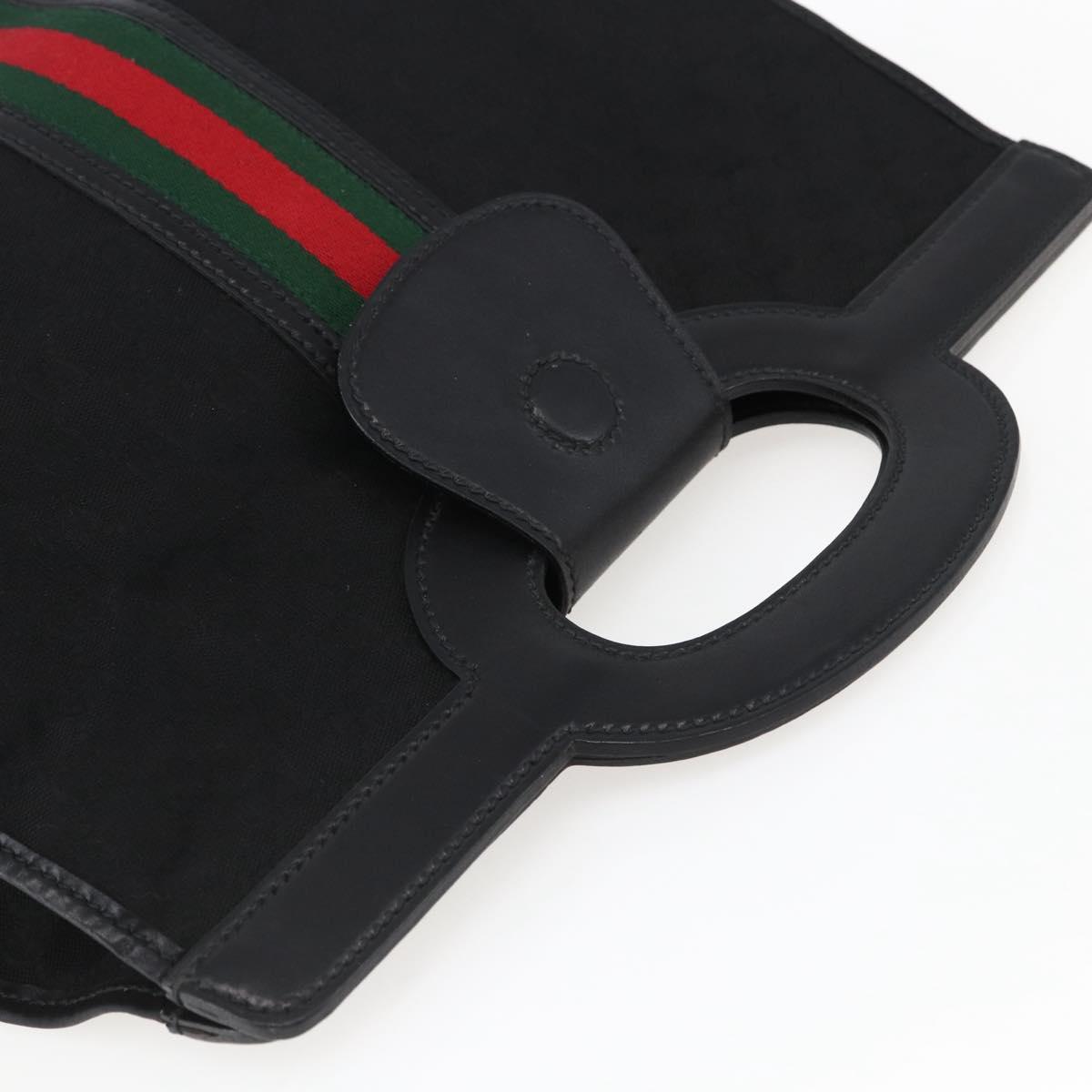 GUCCI GG Canvas Web Sherry Line Hand Bag Black Gold Auth mr2031V