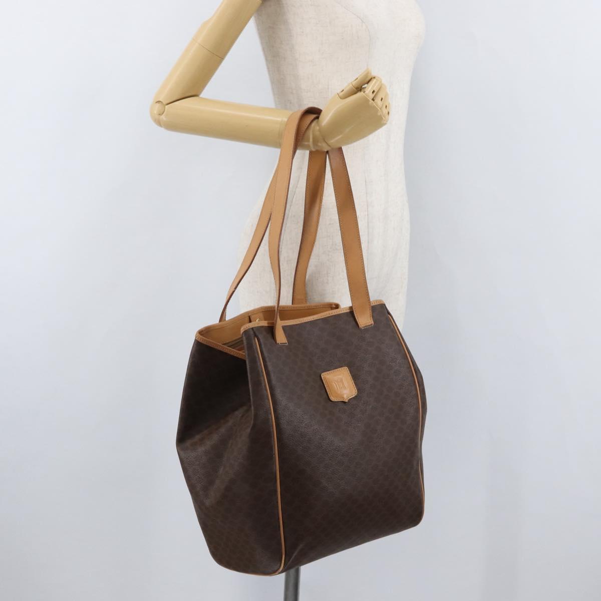 CELINE Macadam Canvas Tote Bag PVC Leather Brown Gold Auth mr2036