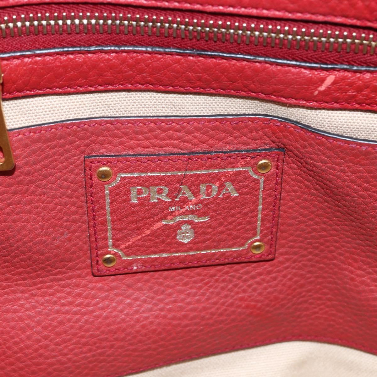 PRADA Tote Bag Leather Red Gold Auth mr2039