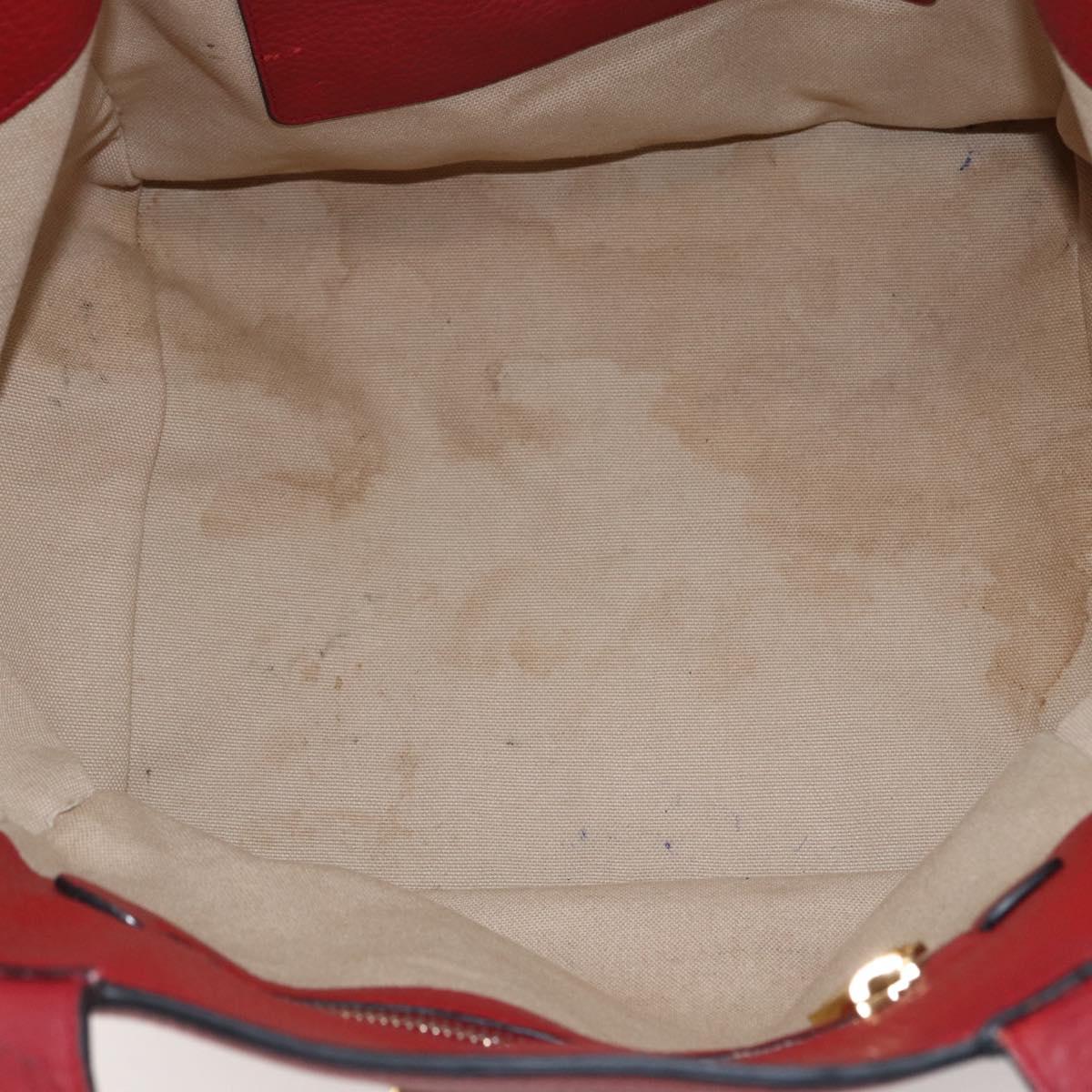 PRADA Tote Bag Leather Red Gold Auth mr2039