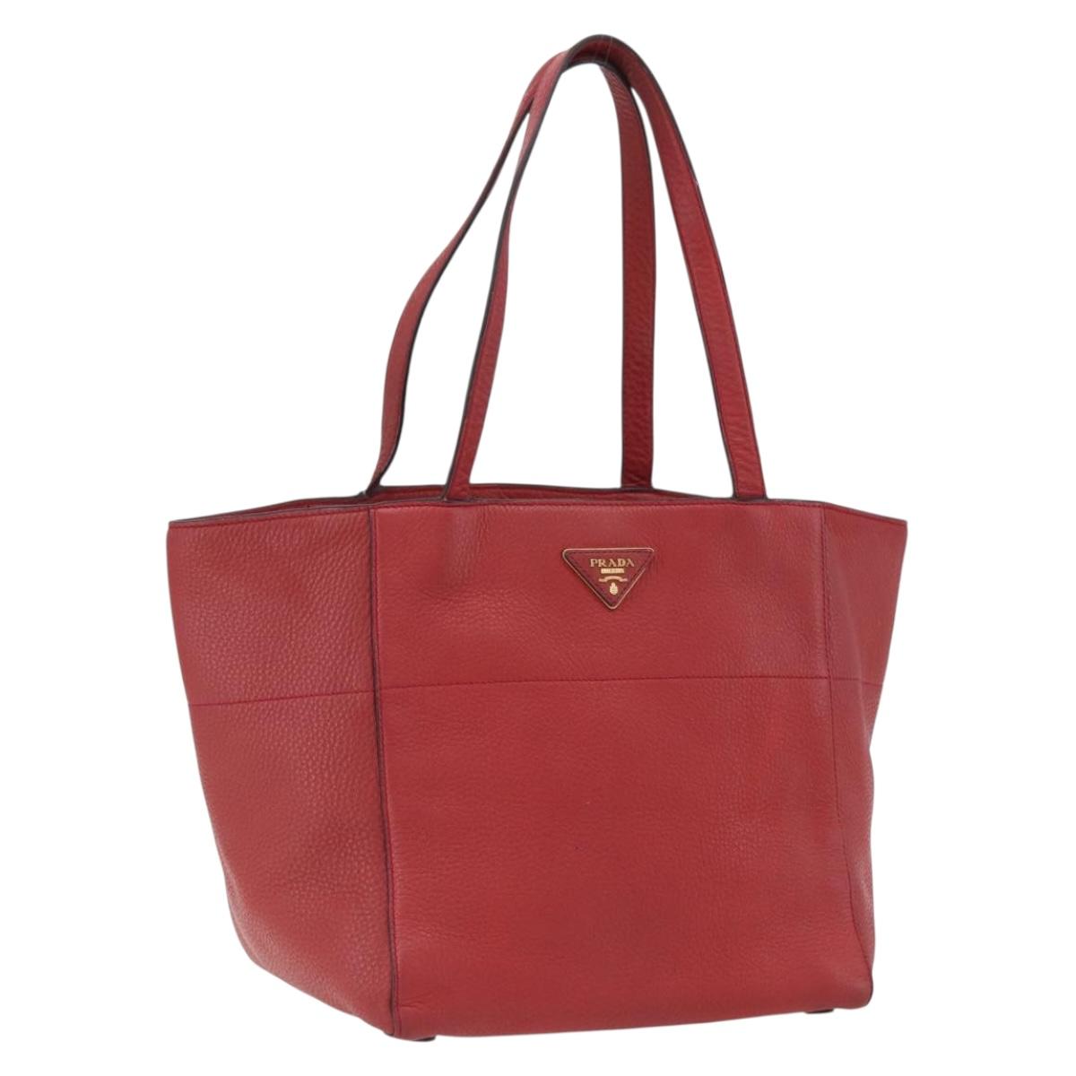 PRADA Tote Bag Leather Red Gold Auth mr2039