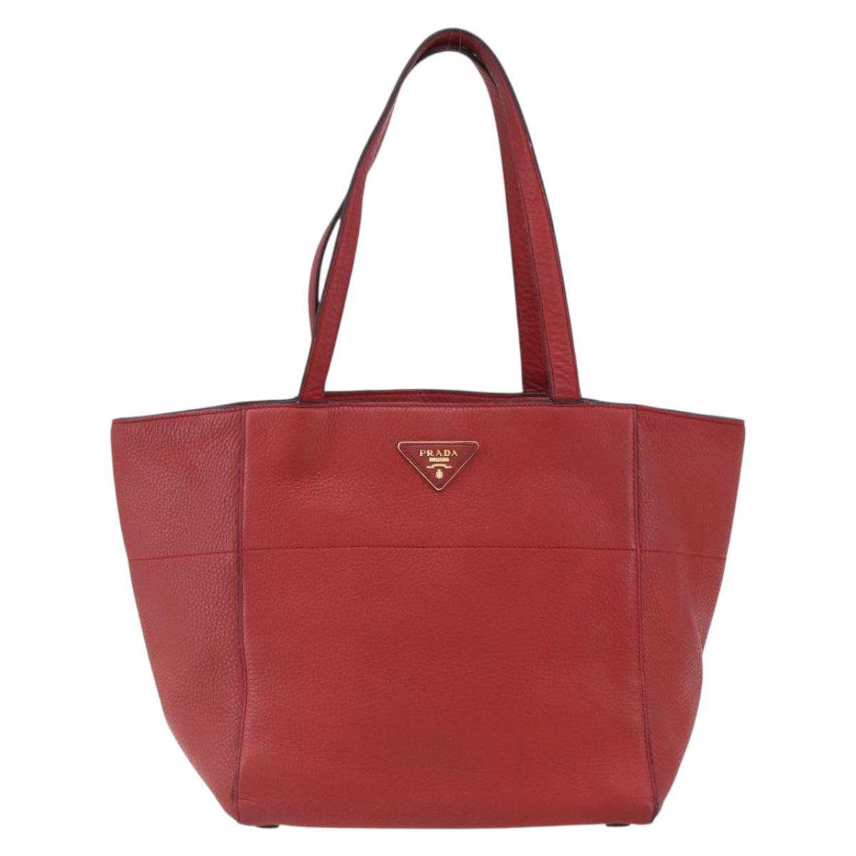 PRADA Tote Bag Leather Red Gold Auth mr2039