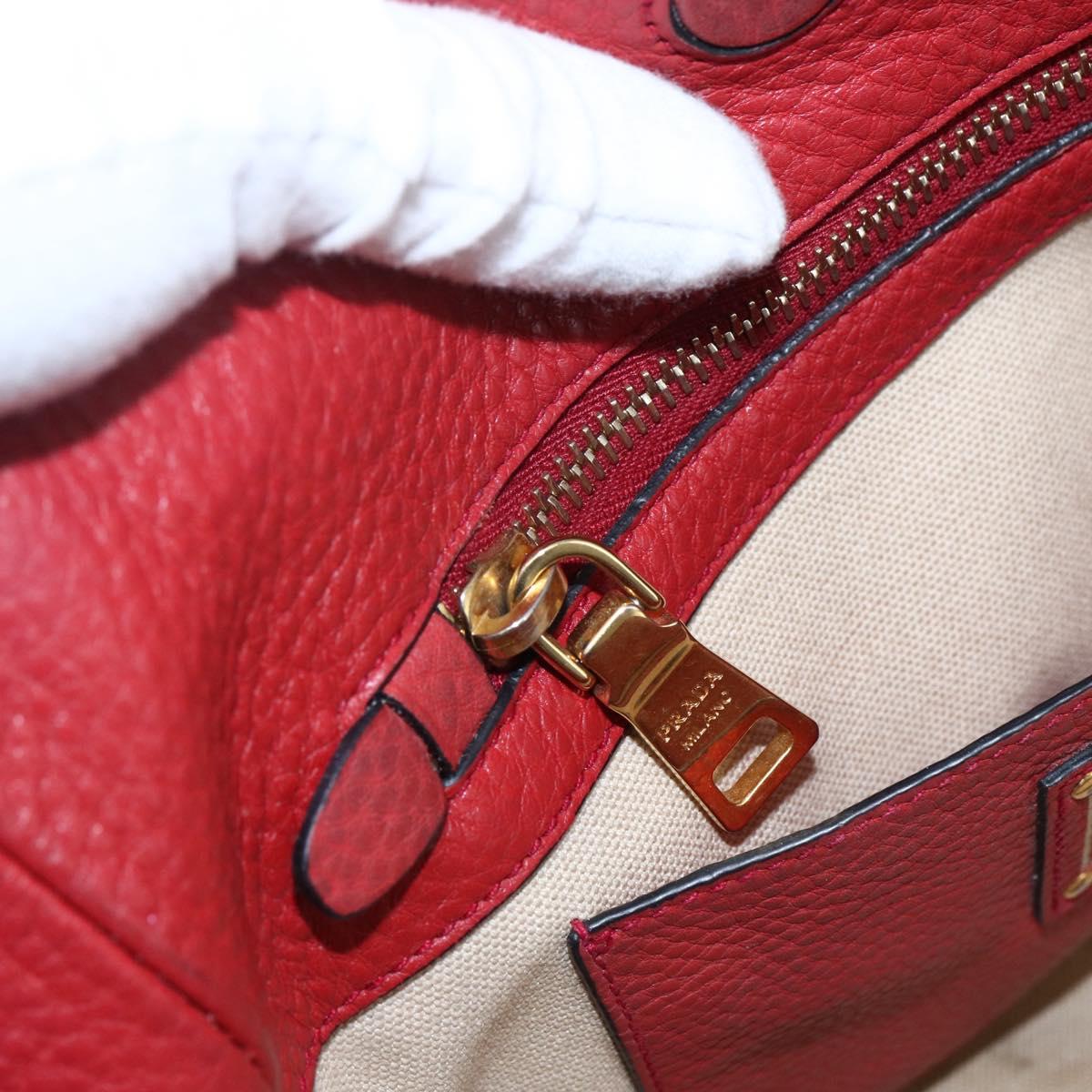 PRADA Tote Bag Leather Red Gold Auth mr2039
