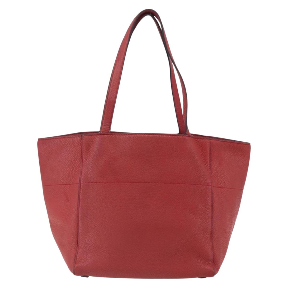 PRADA Tote Bag Leather Red Gold Auth mr2039