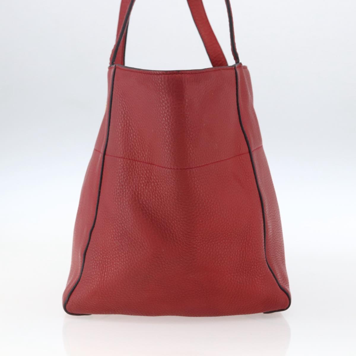 PRADA Tote Bag Leather Red Gold Auth mr2039