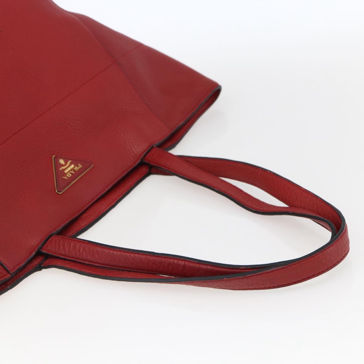 PRADA Tote Bag Leather Red Gold Auth mr2039