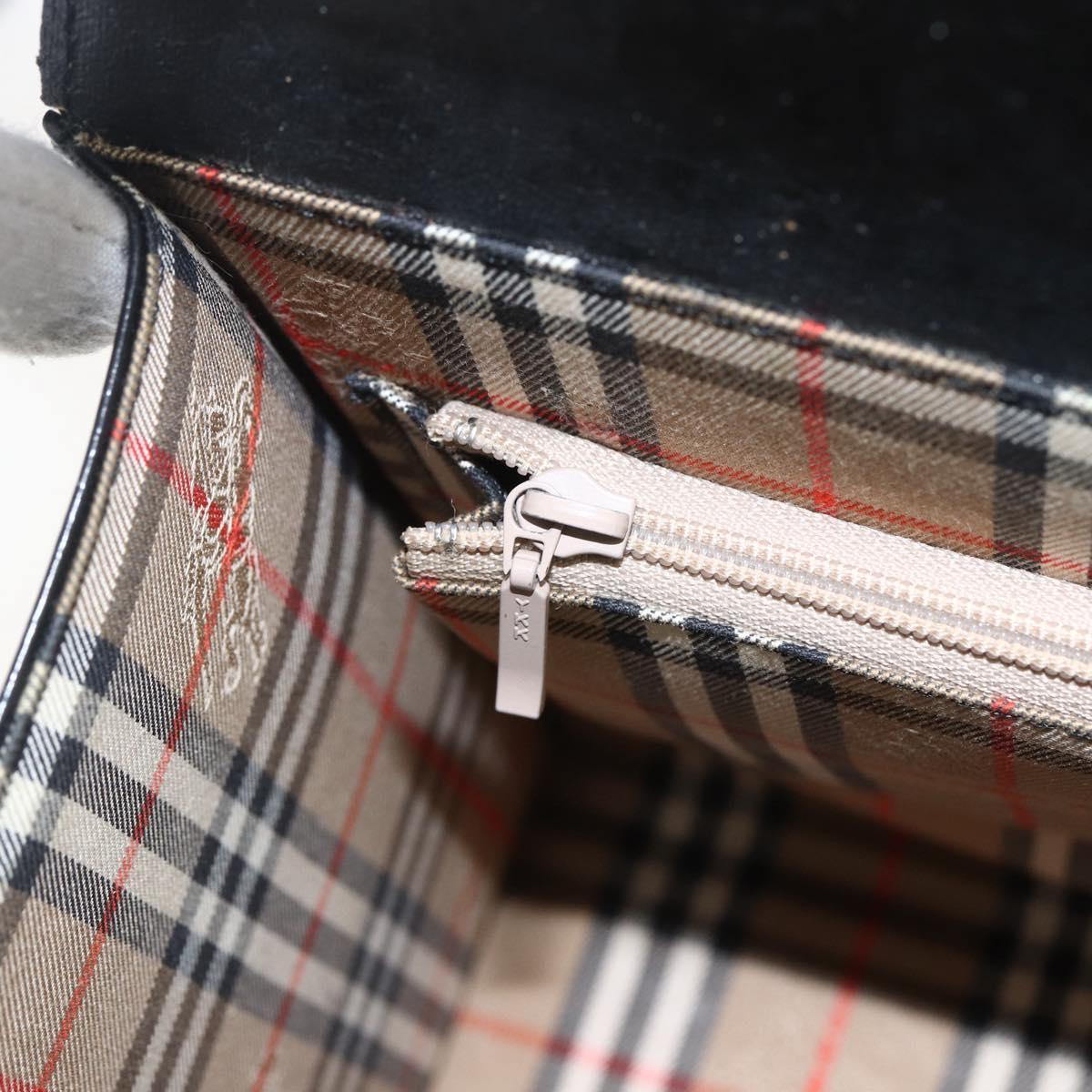 BURBERRY Nova Check Hand Bag Leather Black Silver Auth mr2041