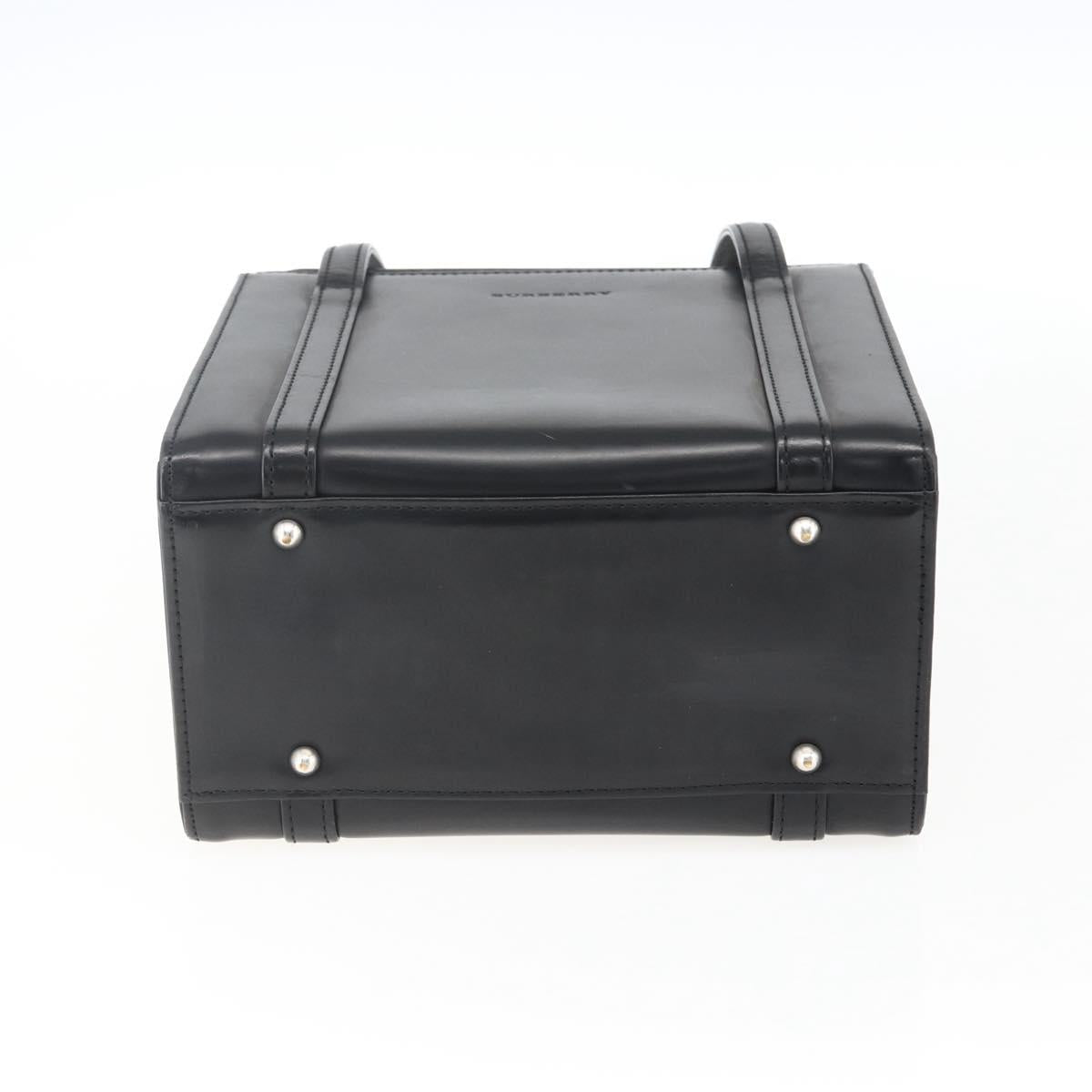 BURBERRY Nova Check Hand Bag Leather Black Silver Auth mr2041
