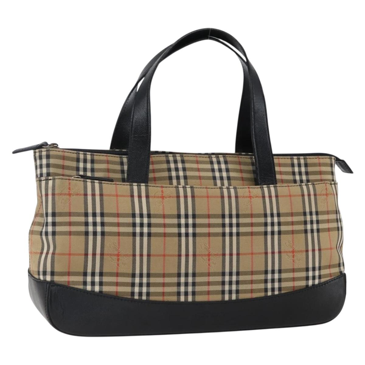 BURBERRY Nova Check Hand Bag Canvas Brown Gold Auth mr2045