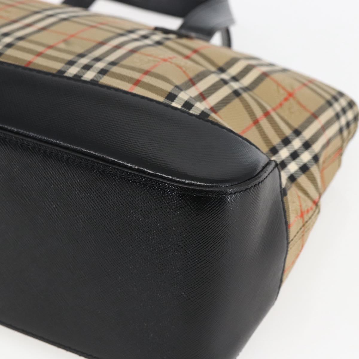 BURBERRY Nova Check Hand Bag Canvas Brown Gold Auth mr2045
