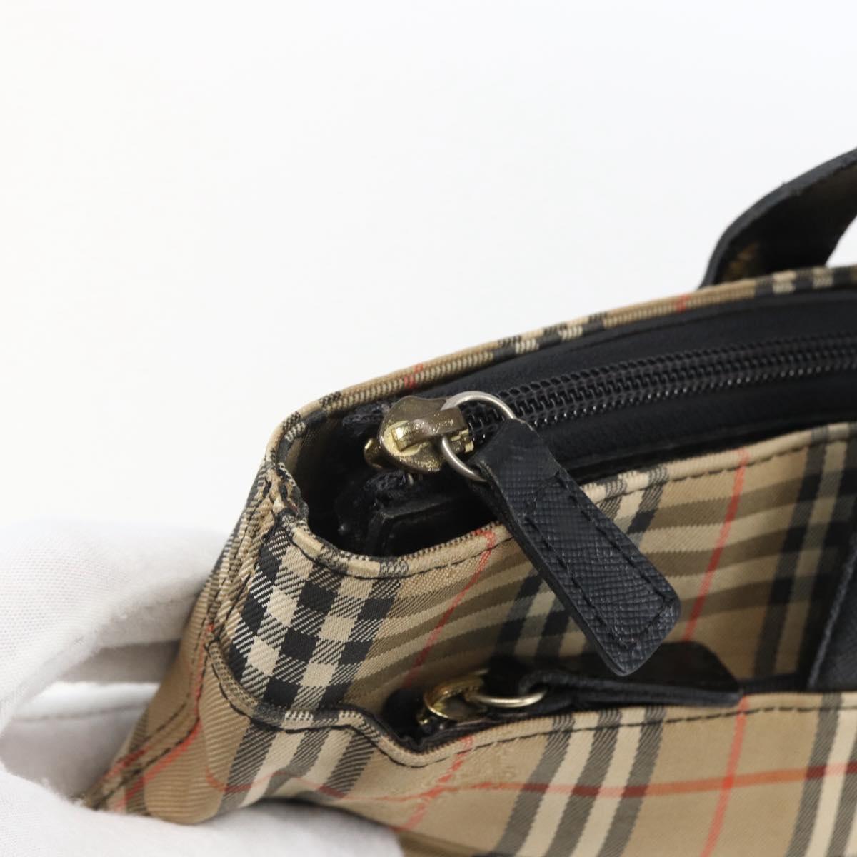 BURBERRY Nova Check Hand Bag Canvas Brown Gold Auth mr2045