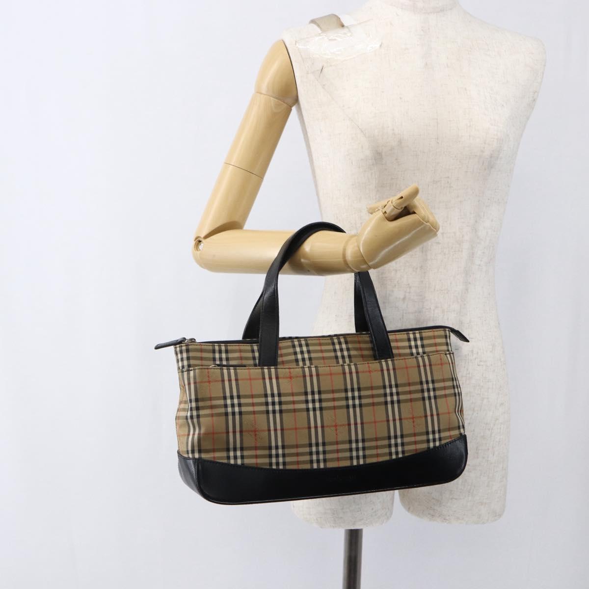 BURBERRY Nova Check Hand Bag Canvas Brown Gold Auth mr2045