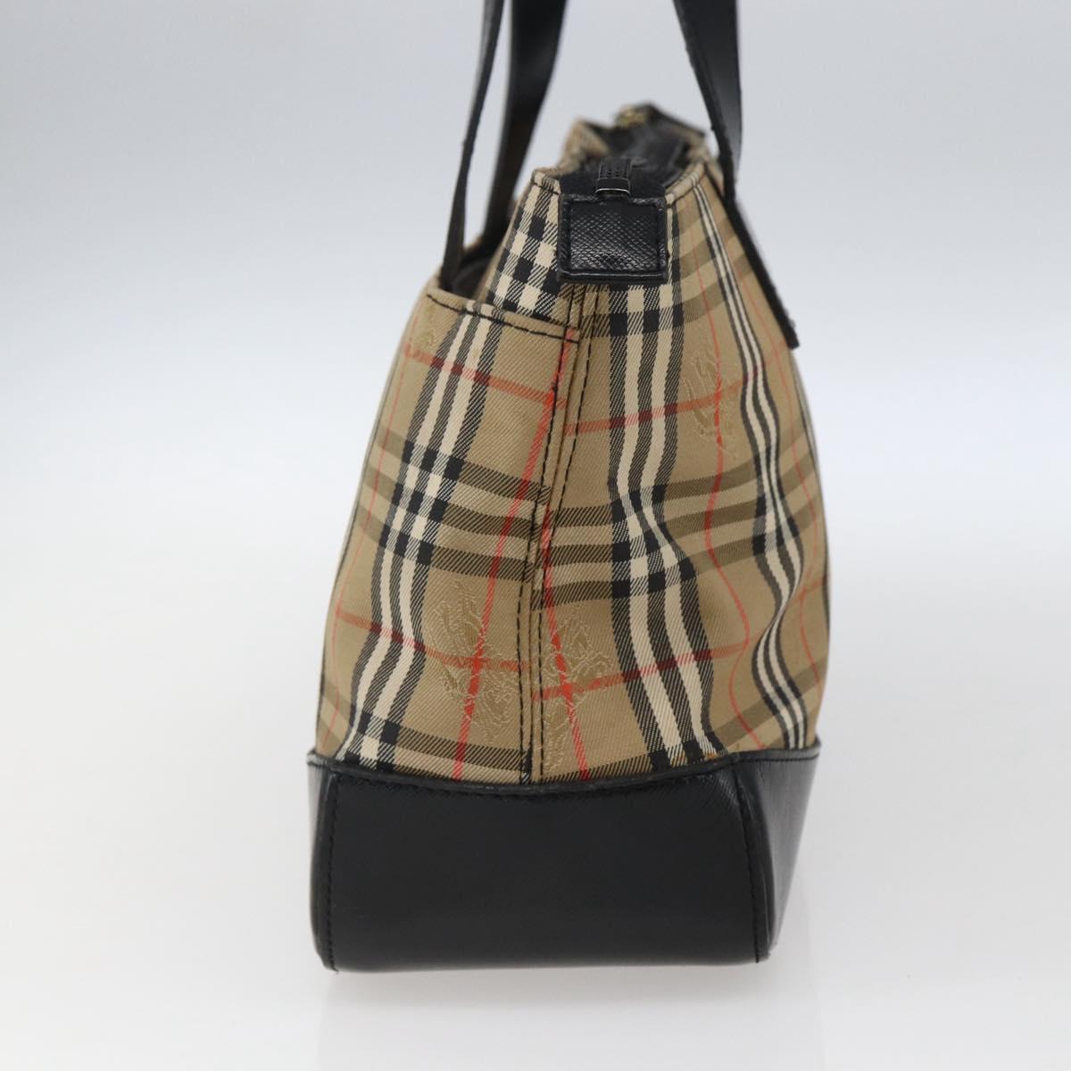BURBERRY Nova Check Hand Bag Canvas Brown Gold Auth mr2045