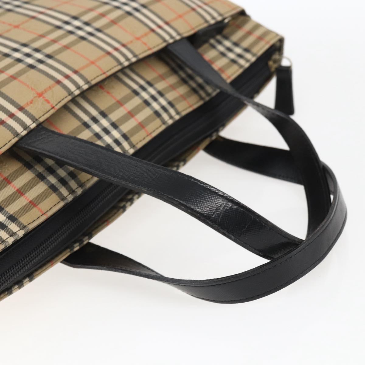 BURBERRY Nova Check Hand Bag Canvas Brown Gold Auth mr2045