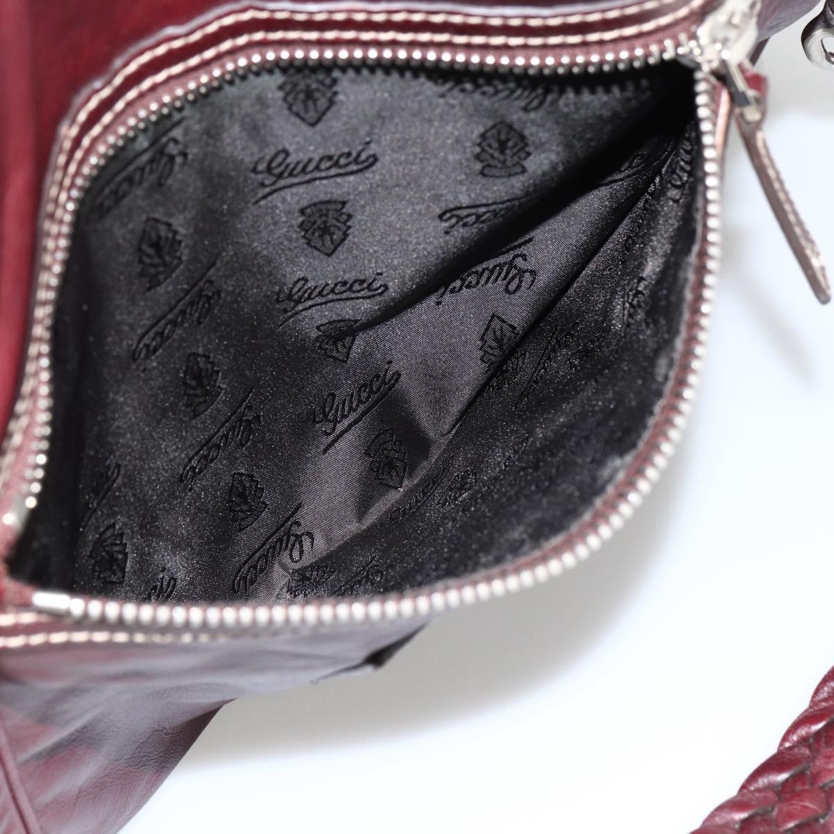 GUCCI Shoulder Bag Leather Bordeaux Silver 189678 Auth mr2047