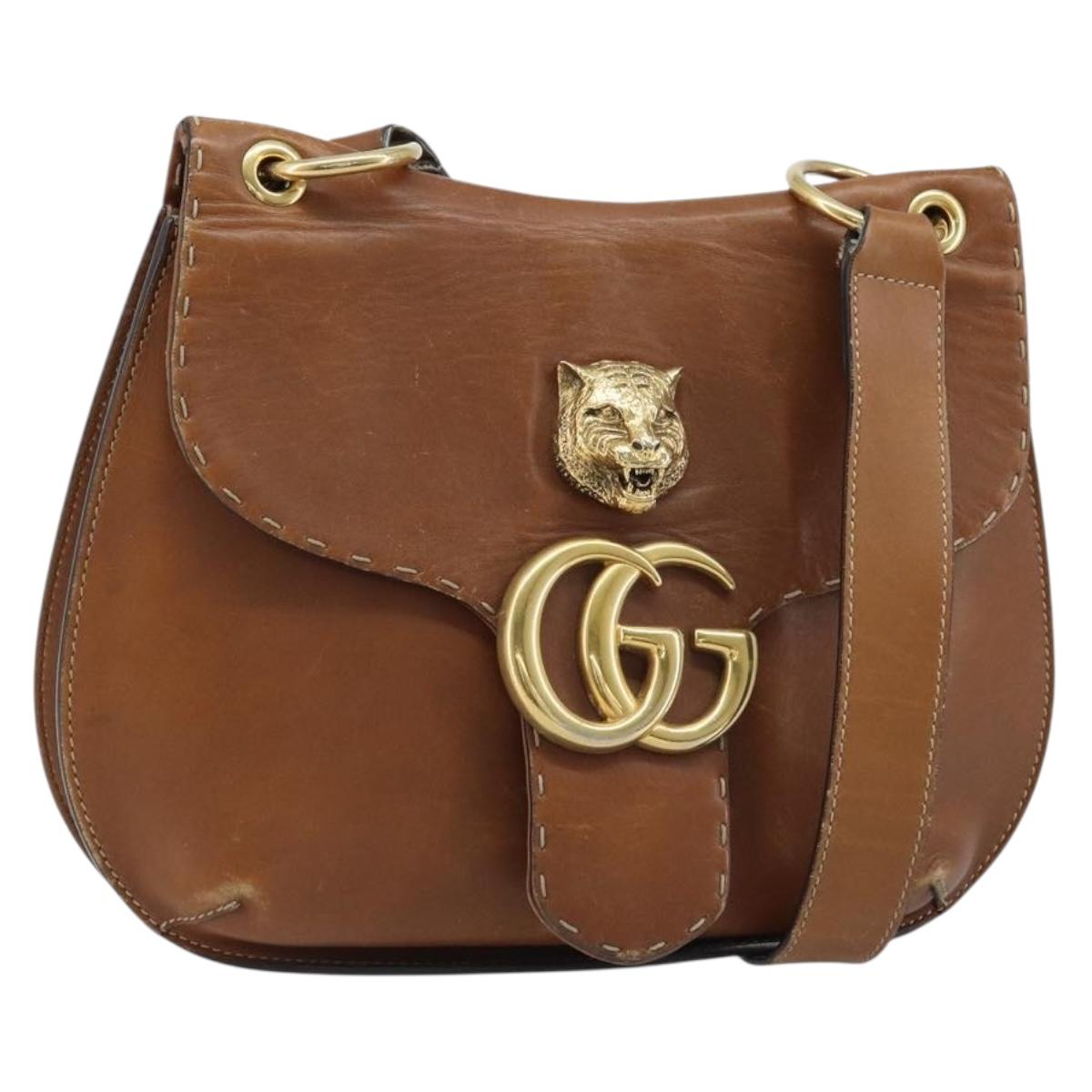 GUCCI Shoulder Bag Leather Brown Gold 409154 Auth mr2049