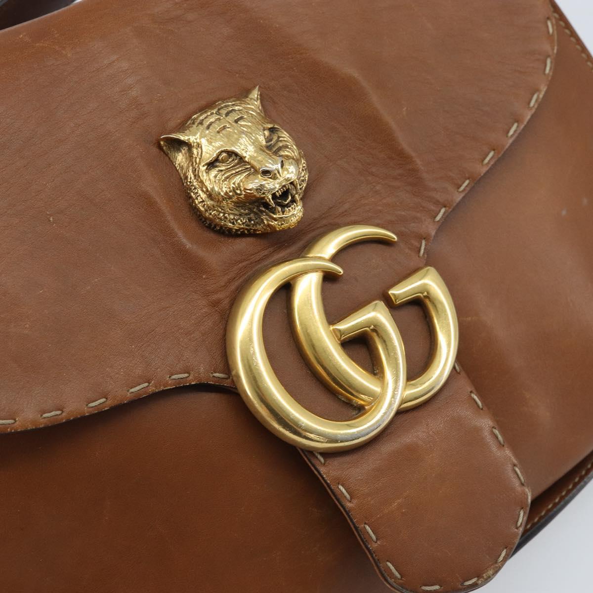 GUCCI Shoulder Bag Leather Brown Gold 409154 Auth mr2049