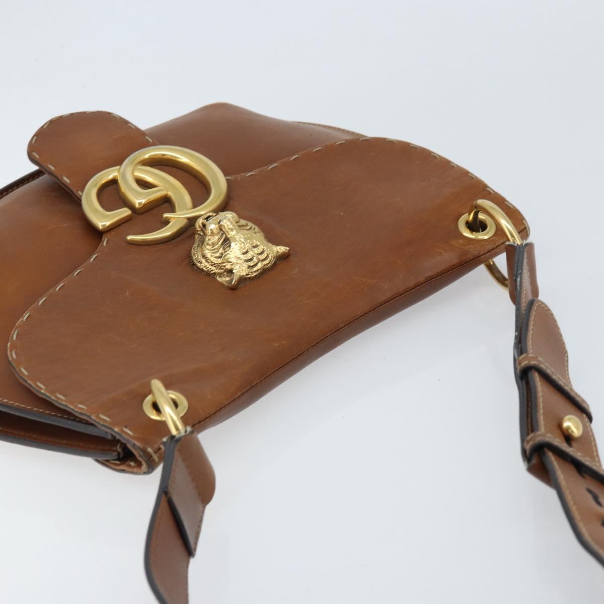 GUCCI Shoulder Bag Leather Brown Gold 409154 Auth mr2049
