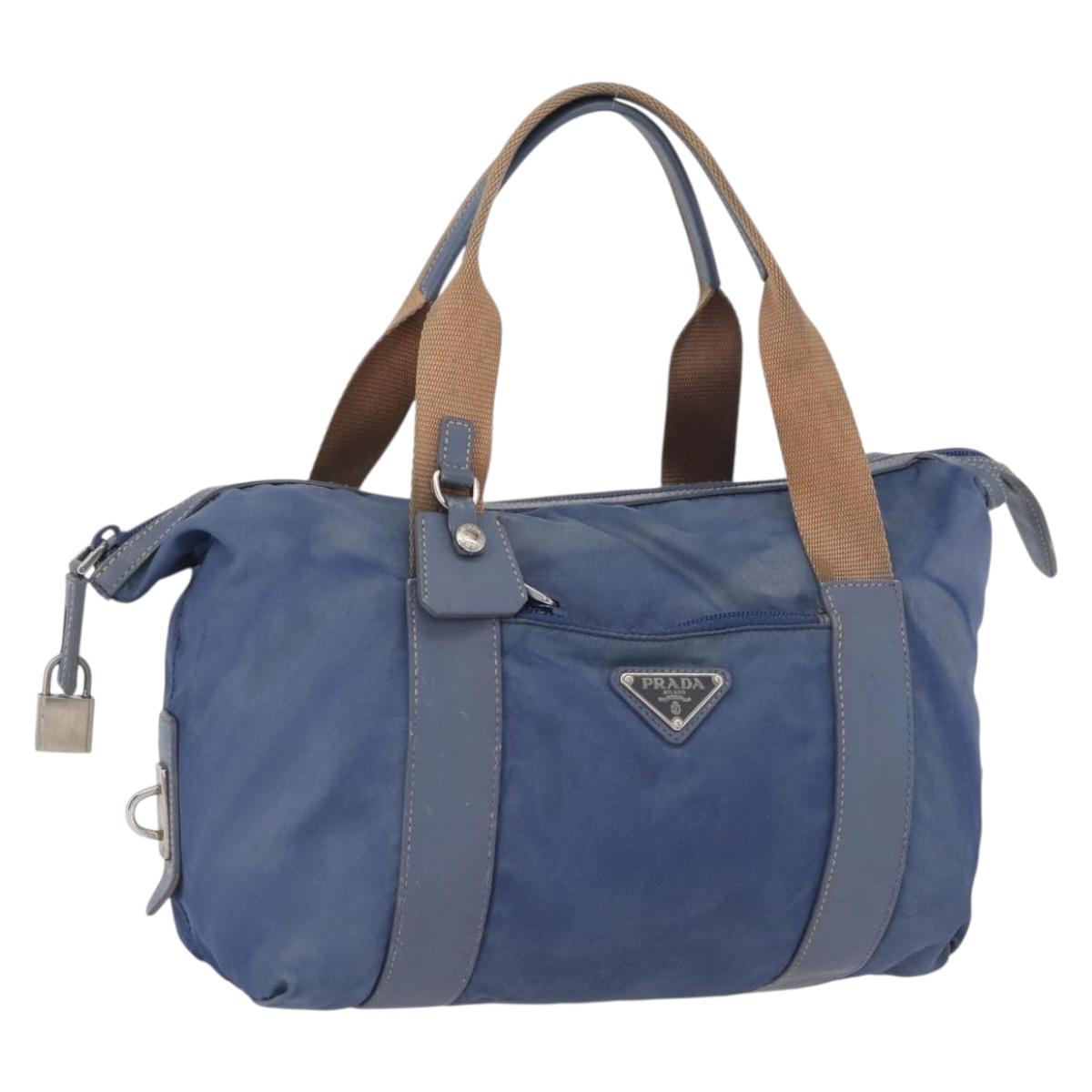 PRADA Hand Bag Nylon Blue Silver Auth mr2051