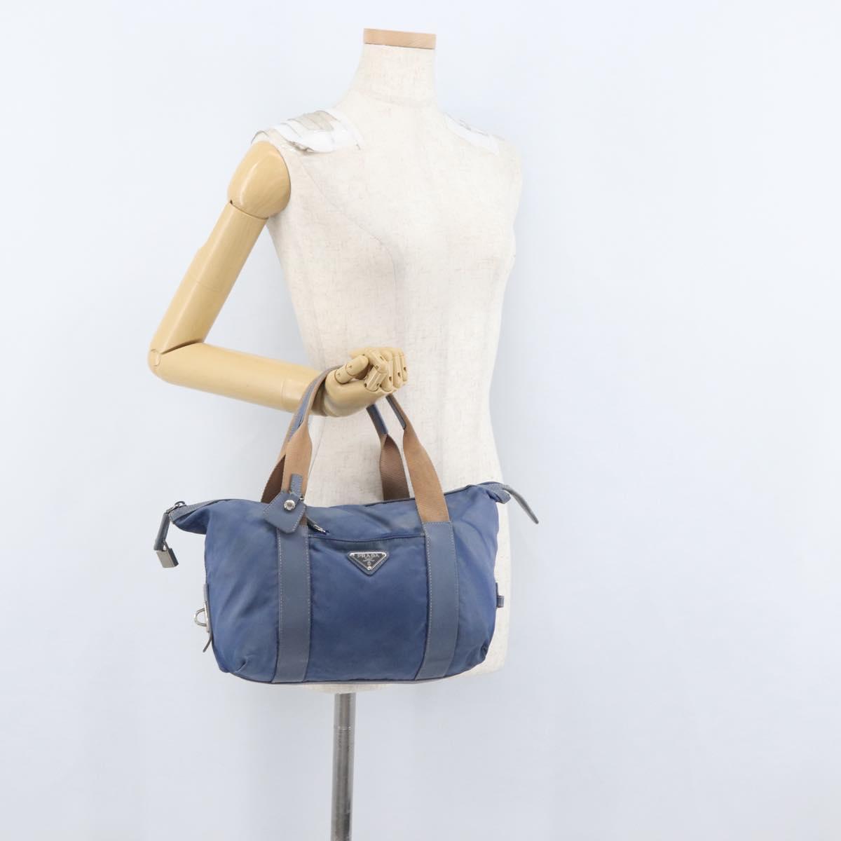 PRADA Hand Bag Nylon Blue Silver Auth mr2051