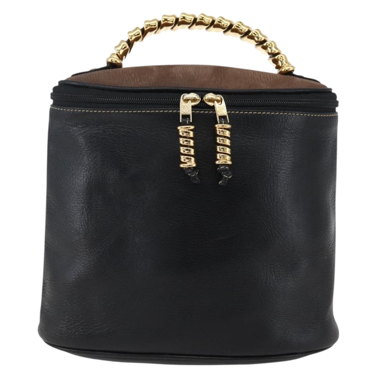 LOEWE Vanity Velazquez Hand Bag Leather Black Gold Auth mr2053