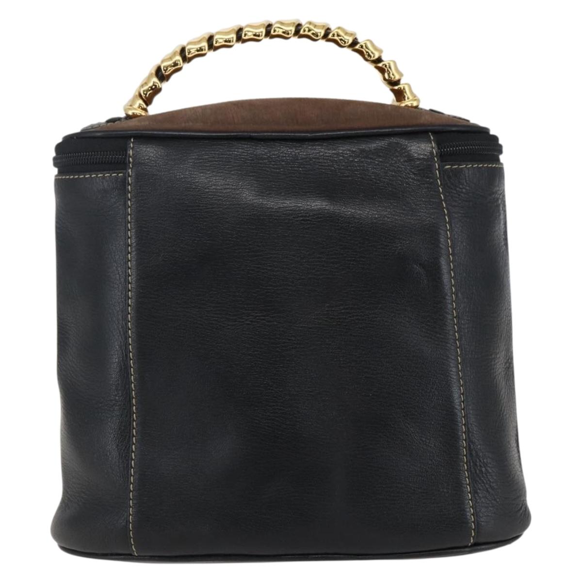 LOEWE Vanity Velazquez Hand Bag Leather Black Gold Auth mr2053