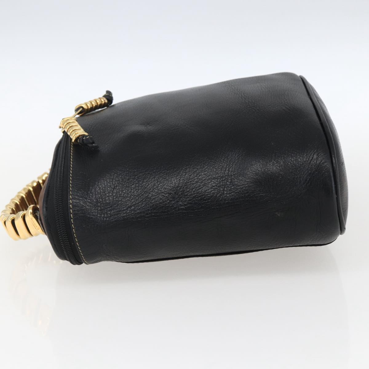 LOEWE Vanity Velazquez Hand Bag Leather Black Gold Auth mr2053
